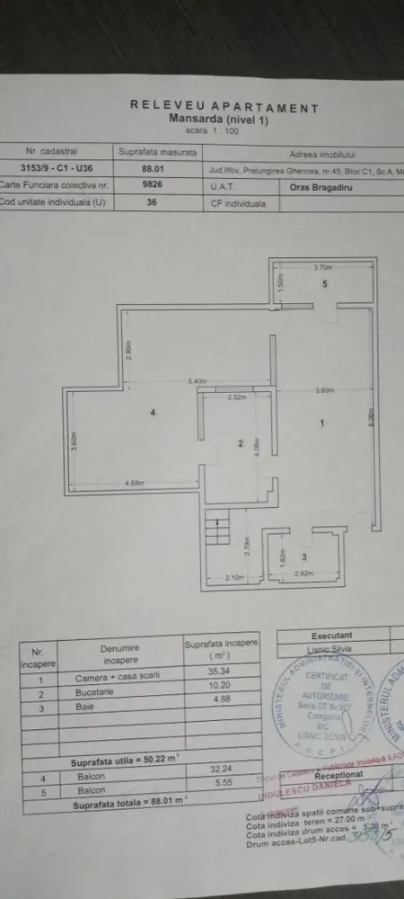 Apartment 4 camere 163 MP penthouse / duplex, - Vă ofer spre vânzare în exclusivitate un apartament TIP DUPLEX compus din 4 camere si dependințe situat în CARTIERUL LATIN de pe Prelungirea Ghencea, oras Bragadiru, jud. Ilfov. Accesul catre si dinspre statia de Metrou RAUL DOAMNEI / C-TIN BRANCUSI sau TRAMVAI 41 este foarte facil, distanta parcurgandu-se in aproximativ 10 minute. Deasemenea, exista linia 122 de autobuz ultima statie fiind la Universitate dar si linia 222 de autobuz ultima statie fiind la Parcul Drumul Taberei.

Blocul a fost construit în anul 2008 pe cadre de beton armat și pereți de compartimentare din cărămidă, are un regim de inălțime S+P+6E+M, suprafata totala de 163 mp, lift cu acces de la subsol, tomberoanele de gunoi sunt situate în exteriorul blocului, are cate o baie pe fiecare nivel.

Apartamentul este de tip DUPLEX dispus pe 2 niveluri, respectiv:
- Etajul 6: 1 Living, 1 Bucatarie, 1 Baie, 1 Vestibul 1 terasa acoperita și un balcon închis.
- Mansarda: 3 Camera, 1 Baie, Dressing, 1 Hol, 1 Balcon

Ac în toate dormitoarele și living.
Terasa este acoperita.

Apartamentul se vinde mobilat și utilat (inclusiv centrala proprie NOUA) conform fotografiilor atasate.

Nu se percepe comision!
Pentru mai multe detalii mă puteți contacta telefonic 07******58