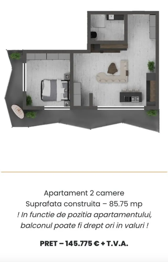 Dezvoltator vinde ap. 2 cam. 64 mp utili Ansamblu rezidential Mamaia Nord - Agentia Europa propune spre vanzare un superb apartament compus din 2 camere cu o suprafata utila totala de 64 mp situat la etajul 1 al ansamblului rezidential compus din 10 etaje din Constanta Mamaia Nord.
Va propunem spre vanzare un apartament compus din 2 camere, avand o vedere impresionanta asupra marii. Acest tip de apartament este disponibil si la etajele superioare.
Ansamblul rezidenţial e amplasat într-una din zonele in plina dezvoltare ale oraşului.

FACILITATI
Construcție și finisaje premium
Fatadă ventilată
Marmură granit
Plăci ceramice
Tavane extensibile lucioase
Centrală termică
Încălzire pardoseală
Băi cu marmură
Aer condiționat
Spații verzi
Spații comune cu granit
Stație de încărcat auto
Parcare cu bariera
Oferim servicii diversificate de plata:
- plata în rate la dezvoltator;
- plata integrală cu discount;
- plata standard

Pretul nu include TVA

SPECIFICATII:

Finisaje: Gresie , Faianta, Parchet
Tamplarie: Aluminiu
Bucatarie: Nemobilata, Deschisa
Incalizire: Centrala Proprie
 

Facilitati: Administrare, Paza, Spa

Apartamentul se preda la alb.

]Termen finalizare sfarsitul anului 2024
