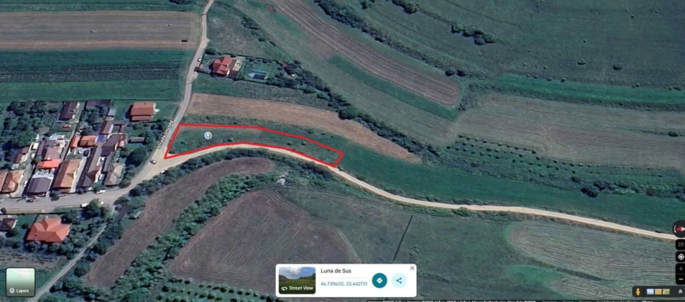 Vand teren Hala , casa , duplex ,la asfalt Luna de sus 1000mp - Vand teren in Luna de Sus , suprafata 1000 mp , din care partial in intravilan momentan in suprafata de 416 mp , front la drumu asfaltat de 18.77 ml , plus front longitudinal la drum adiacent pe toata lungimea , pret 81.9euro/mp

CERTIFICATUL DE URBANISM a fost scos !