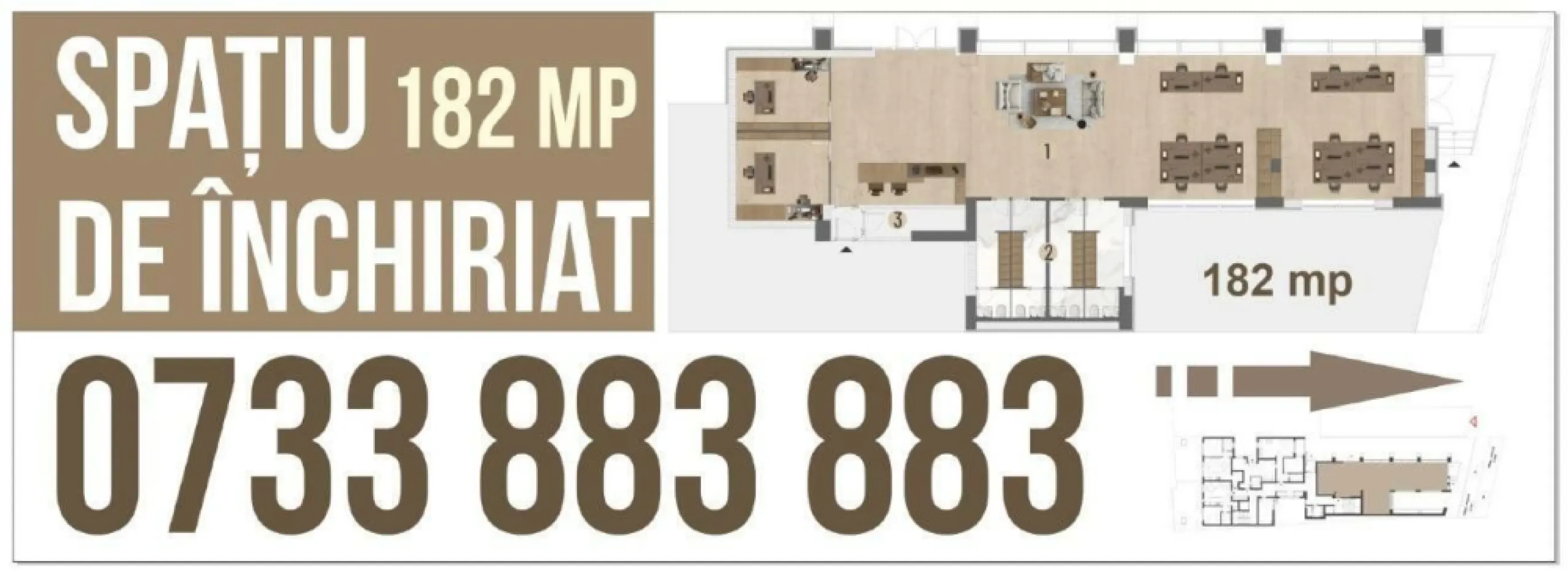 spatiu de inchiriat - Spatiu de inchiriat ( 182 metri patrati) ,propietar persoana fizica, stradal( str. Sirenelor) , in apropiere de Hotel Marriott , pretabil pentru: farmacie, cabinet avocatura , notariat, cabinete medicale,reprezentanta etc. intr-un bloc nou.
In prezent este neamenajat oferind chiriasului posibilitatea de a personaliza amenajarea spatiului pentru cerintele sale
Nu colaboram cu agentii imobiliare sau site-uri de promovare.
PRET 3200 EURO/luna
Telefon: