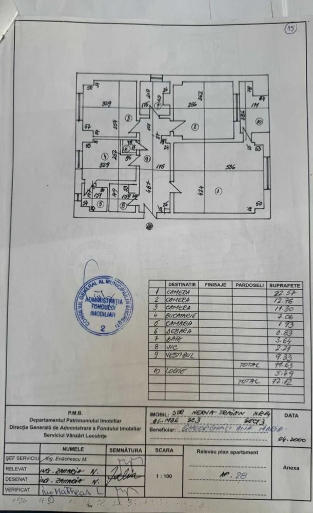 Apartament 3 camere, 77 mp, ansamblu Nerva Traian 14 - Direct de la propietar, apartamentul este din 1996 complet utilat si mobilat aer conditionat (obiecte sanitare baie, apa, curent, gaze), cu un aspect impecabil, luminos, intr-o zona centrala linistita.
Apartamentul are 3 camere, decomandat, aproape de statia de metrou Timpur Noi . Locuinta se afla la etaj 2/8 intr-un bloc din cu vedere stradala si lateral, aflat pe Strada Nerva Traian nr. 14, BL M36, sector 3.
locuinta include loc parcare de la primarie ADP.