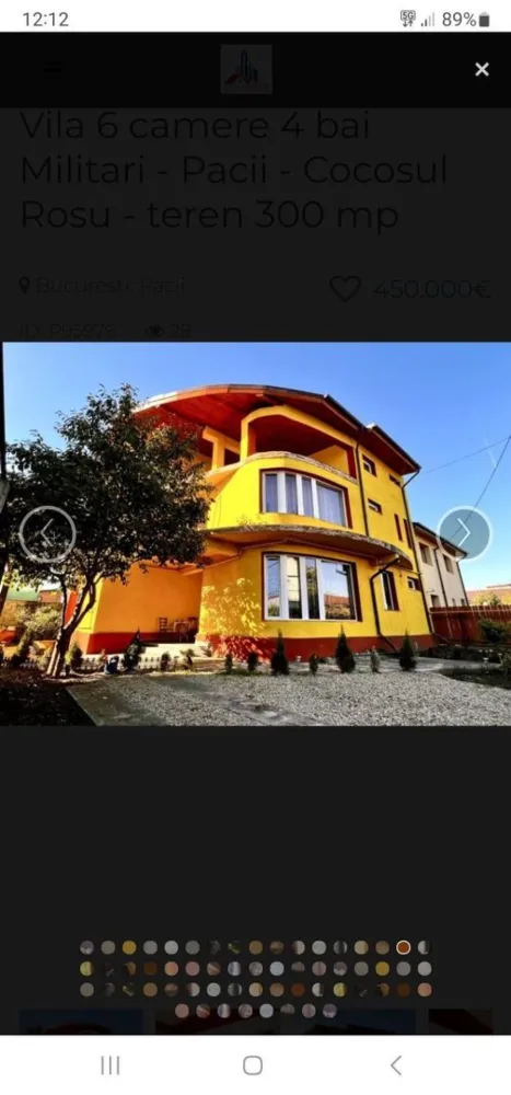 Vila 7 camere zona Militari Vânzare sau Inchiriere la 2300 de euro - Vila cu 7 camere spre Vanzare sau Inchirierea ei cu 2300 de euro, va astept cu mesaje....
Toate finisajele si dotarile din casa sunt de cea mai inalta calitate.

Villa P+1 +M + Pivnita
Suprafața totală construita: 330 mp
Suprafata utila totala: 302 mp
Suprafata utila la interior: 238 mp
Suprafata utila terase: 53,50 mp
Suprafata utila pivnita/camera tehnica: 10,20 mp
Suprafata teren: 300 mp
Curte libera: 200 mp
Amprenta la sol: 105 mp

*** Dotari vila:

Centrală proprie pe gaz
Gard metalic cu acces pentru masina in curte
Suprafete vitrate enorme ( geamuri imense pentru lumina naturala )
Tamplarie PVC cu geam tripan de cea mai inalta calitate
Finisaje si dotari in bai de calitate superioara
Incalzire in Pardoseala + Calorifere
Usi interioare de inalta calitate
Pivnita / Camera tehnica

*** Parter:

Bucătărie imensa open space cu loc de luat masa 23 mpu
Hol cu scara interioara din beton , nefinisata 18 mpu
Spaţiu imens de living 28 mpu
1 Dormitor 14.5 mpu
1 Baie mare de 9 mpu cu aerisire naturala
Spatiu depozitare sub scari
Terasa de 24.5 mpu in proiect, in spatele casei, neterminata
Suprafata utila Parter : 91,05 mp

***Etaj 1:

Dormitor 1 cu dressing si terasa
Dormitor 2 cu dressing
Dormitor 3 cu dressing, terasa si baie proprie
1 Baie cu aerisire naturala
Suprafata utila Etaj : 90,25 mp
Suprafata terase: 25 mp

Mansarda:

1 Camera imensa de 37 mpu
1 hol de acces
1 Baie cu aerisire naturala
1 Terasa imensa
Suprafata utila mansarda: 56,60 mp
Suprafata terase: 28,50 mp
*Mansarda poate fi considerata o garsoniera de sine statatoare, avand amenajata inclusiv bucatarie.

*** Curte:

Curtea este frumos armonizata cu alei betonate, gazon natural si plante ornamentale + pomi fructiferi
Rampa betonata pentru 1 masina in curte + locuri exterioare langa gard pentru vizitatori
Acces in pivnita / camera tehnica 10 mpu

Specificatii
Utilitati
 Utilitati generale: Curent, Apa, Canalizare, Gaz, CATV
 Sistem incalzire: Centrala proprie, Centrala imobil, Incalzire pardoseala, Calorifere
 Climatizare: Aer conditionat
Finisaje
 Izolatii: Exterior
 Pereti: Vopsea lavabila, Faianta
 Podele: Parchet, Gresie
 Ferestre: PVC, Termopan
 Usa intrare: Metal
 Usa interior: Lemn
Dotari
 Spatii utile: Pivnita
 Contorizare: Apometre, Contor caldura, Contor gaz
 Mobilat: Nemobilat
 Imobil: Curte, Gradina
Localizare Militari str. Televiziunii