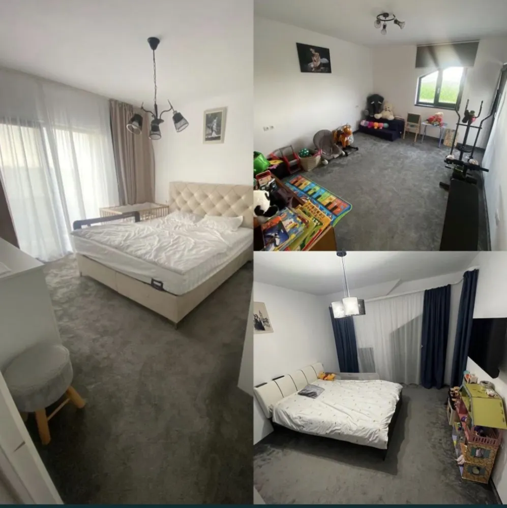 Casa 3 dormitoare tip duplex - Se vinde casa tip duplex cu suprafața de 98 mp utili și teren aferent 305 mp. Casa este compartimentata in felul următor : 2 bai , 3 dormitoare , bucatarie , dining , living , cămara. Exista 2 balcoane cu ieșire din toate cele 3 dormitoare + un pod utilizabil , generos. Casa este finalizată in 2022 , construcție noua , super economa ( istoric 1 an al facturilor ) , încălzire in pardoseala. Este situată in Martinesti , o zona ideală pentru cei care doresc liniște , strada noua , iluminat public , având toate utilitățile ( gaz , apa , canal , curent , digi ). Casa se vinde in stadiul in care se vede in poze , la cheie , practic cu toate cele necesare și anume: mobilier , electrocasnice , covoare , perdele , candelabre , etc.
La nivel de electrocasnice : 2 televizoare , mașina spălat haine , mașina spălat vase , cuptor , microunde , frigider , plita, hota , toate incorporate , aparat cafea profesionist , aspirator puternic cu funcție și de spălare mocheta , masina uscat haine , aspirator roborock , etc.
La nivel de curte tot cum se vede in poze , pavaj , gazon cu plasa Anti-cârtița , terasa care se preda cu tot cu mobilierul din poze , balansoar , cuptor , mașina de tuns gazonul , etc. Exista și o casuta de gradina de depozitat diverse lucruri. Acceptam orice fel de plata.