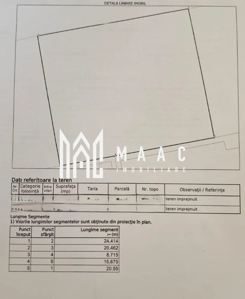 Ofertă Teren 500mp I Utilități I Investiție I Șelimbăr - MAAC Imobiliare vă propune spre vânzare un teren intravilan generos de 500 mp, situat într-o zonă foarte bine cotată din localitatea Șelimbăr – ideal pentru construcția unei case personale.

 Caracteristici cheie:
Suprafață: 500 mp
Formă: dreptunghiulară
Front stradal: 24 mp
Împrejmuit pe 3 laturi, oferind intimitate și siguranță
Stradă privată, cu acces ușor
Toate utilitățile (apă, gaz, curent, canalizare) sunt încadrate în proprietate.

 Context urban:
Amplasat într-o zonă rezidențială în dezvoltare, înconjurat de locuințe moderne.
Terenul este pretabil atât pentru investitori, cât și pentru persoane fizice care doresc să construiască o locuință într-un cadru urban liniștit, dar foarte bine conectat.
Șelimbăr este una dintre cele mai căutate zone din Sibiu, cu dezvoltări continue, infrastructură modernă și acces facil către oraș.

 Nu rata această șansă unică de a deține un teren valoros într-unul dintre cele mai promițătoare cartiere ale Sibiului. Terenul este pregătit să devină fundația unei noi construcții sau a unei investiții de viitor.

 Contactează-ne acum pentru detalii și programarea unei vizionări, specificând ID CP2611617.