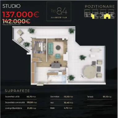 Direct Dezvoltator Comision 0% Studio . 47 mp + Terasa 65 mp Solid Rezidence