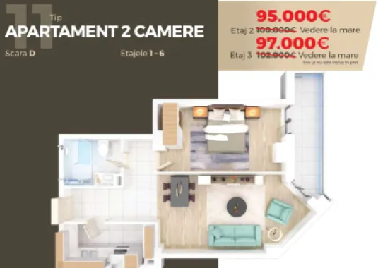 Promo la avans 50% Direct Dezvoltator 2 Cam. 56 mp Mamaia La Butoaie