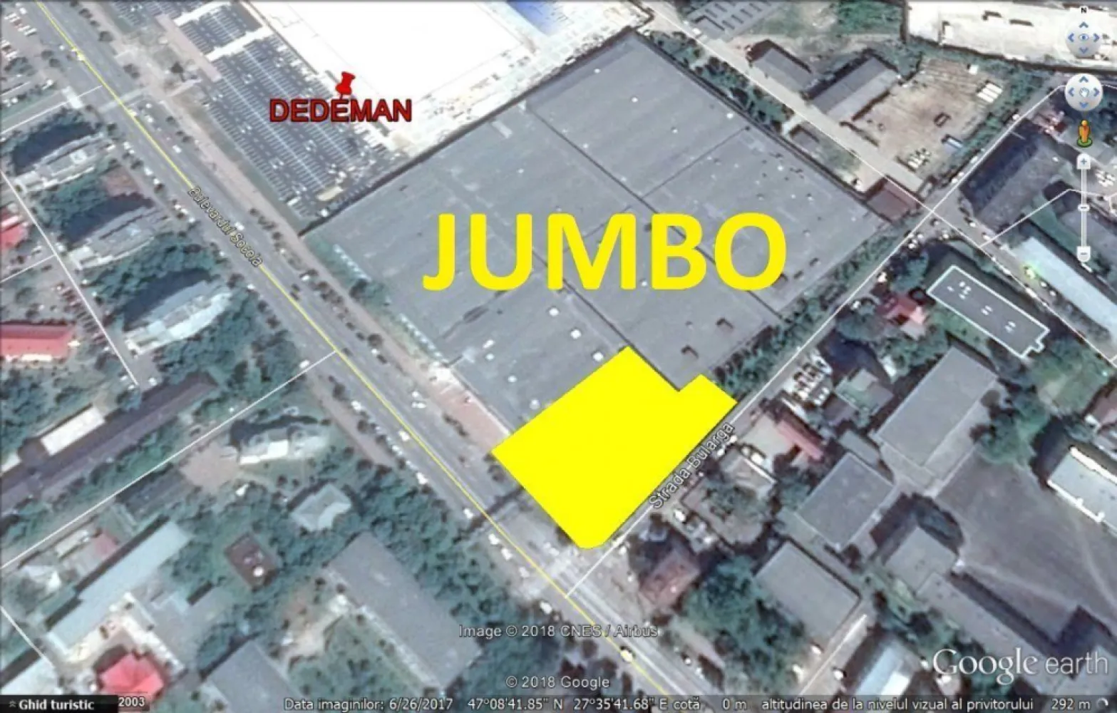 De vanzare HALE 1.368mp teren 3.062mp Jumbo, Dedeman, Lidl, termen plata 3ani - De vanzare HALE 1.368mp, teren 3.062mp bd. Socola langa Jumbo, Dedeman, Lidl, colt intersectie

- termen de plata 3 ani;
- deschidere de 47m la bd. Socola si 74m la str. Bularga;
- dublu acces auto - catre str. Bularga (existent) si spre bd. Socola (exista proiect in curs de amenajare);
- colt de intersectie semaforizata, vizibilitate foarte buna, deschidere foarte mare catre traficul auto dinspre Bucium (perpendicular);
- halele pot fi compartimentate pe inaltime (parter + etaj);
- conductele de termoficare au fost mutate in strada Bularga.

indicatori conform PUG nou: 
- CUT 4
- POT 60%
- nu se limiteaza inaltimea maxima
- UTR D - Activitati comerciale, servicii, locuinte colective