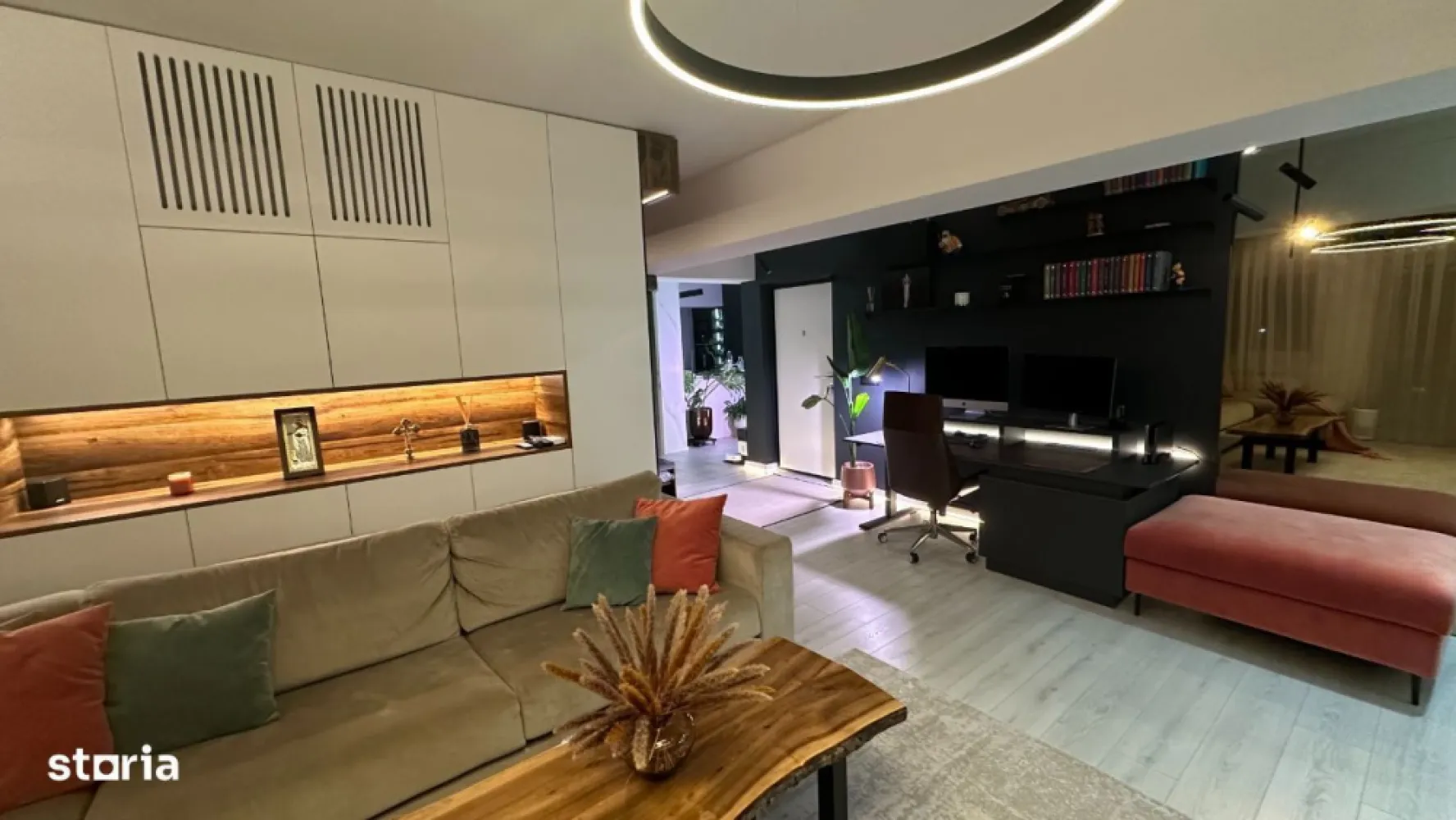 Poze reale | Mutare imediată | Apartament intabulat PREMIUM | 110 mp - PF ofer spre vânzare 
Apartamentul este situat într-un complex rezidențial nou din zona Tătărași, cu acces rapid către supermarket, stație de transport public (aceasta aflându-se chiar în fața complexului), facultăți și zonele de interes (3 minute de Iulius Mall, 5 minute de Palas Mall, 10 minute de Piața Unirii).
Intrarea în complex este securizată și beneficiază de sistem supraveghere video.
Apartamentul este format prin alipirea a 2 apartamente (2 camere si 1 cameră) + boxă și este recompartimentat astfel: 
. 
Apartamentul se remarcă prin:
2 centrale termice Bosch conectate la un singur termostat
Unitate AC Daikin Smart
Sistem Smart Home: Benzi led mobilier de la Hafele
Oglinzi băi Smart (luminare LED, conexiune Bluetooth, afișaj oră, vreme)
Uși exterioare cu izolație fonică, blocatori antiefracție, cu interior din lemn și plăci HDF
Parchet clasă trafic Ac4 (trafic intens)
Geamuri tripan 4 anotimpuri
Plăci ceramice porțelanate și rectificate
Senzori detecție fum, gaz, apă
Cuptor și cuptor cu microunde Bosch
Mașină de spălat rufe Samsung
Mașină de spălat vase incorporabilă Beko
Vinotecă 
Dressing spațios
Pat dormitor tapițat catifea, cu ladă de depozitare
Birou & masă toaletă pentru machiat 2 în 1
Apartamentul se vinde gata mobilat, cu toate cele enumerate mai sus. Nu se solicită perioadă de abitație, viitorul proprietar se poate muta în apartament a doua zi după semnarea actelor. 
Contact: George ; Irina
