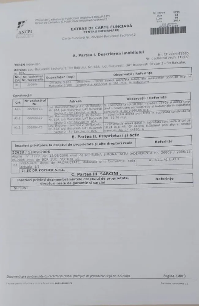 Pachet cladire matriterie si cladire productie/ depozit Baicului 82 - Vanzare pachet "Hala productie-depozitare- Florica Pantazi 1" si "Corp 3-matriterie-Baicului 82A"
Hala din Florica Pantazi 1 se poate vinde si separat..

Corp 3:

Constructie cadre beton ,caramida, acoperis table
Utilitati:
 - alimentare energie electrica ,tensiune medie, transformator 1000KVA
 o apa canal
 o alimentare cu gaze natura
 o centrala termica 
 o suprafata totala teren: 3508.40mp
 o suprafata total construita: 2691.63mp
 o inaltime intre: 5.60 si 7.70m
 o spatii pentru birou
 o spatii sanitare

Hala productie - depozitare-Florica Pantazi 1 ( in curte la Baicului 82)
Constructie cadre beton ,caramida, acoperis table
Utilitati:
 - alimentare energie electrica ,tensiune medie, transformator 1000KVA
 o apa canal
 o alimentare cu gaze natura
 o centrala termica 
 o suprafata totala teren: 895.82mp
 o suprafata total construita: 880.60mp
 o inaltime intre: 4.00 si 7.00m
 o spatii pentru birou
 o spatii sanitare