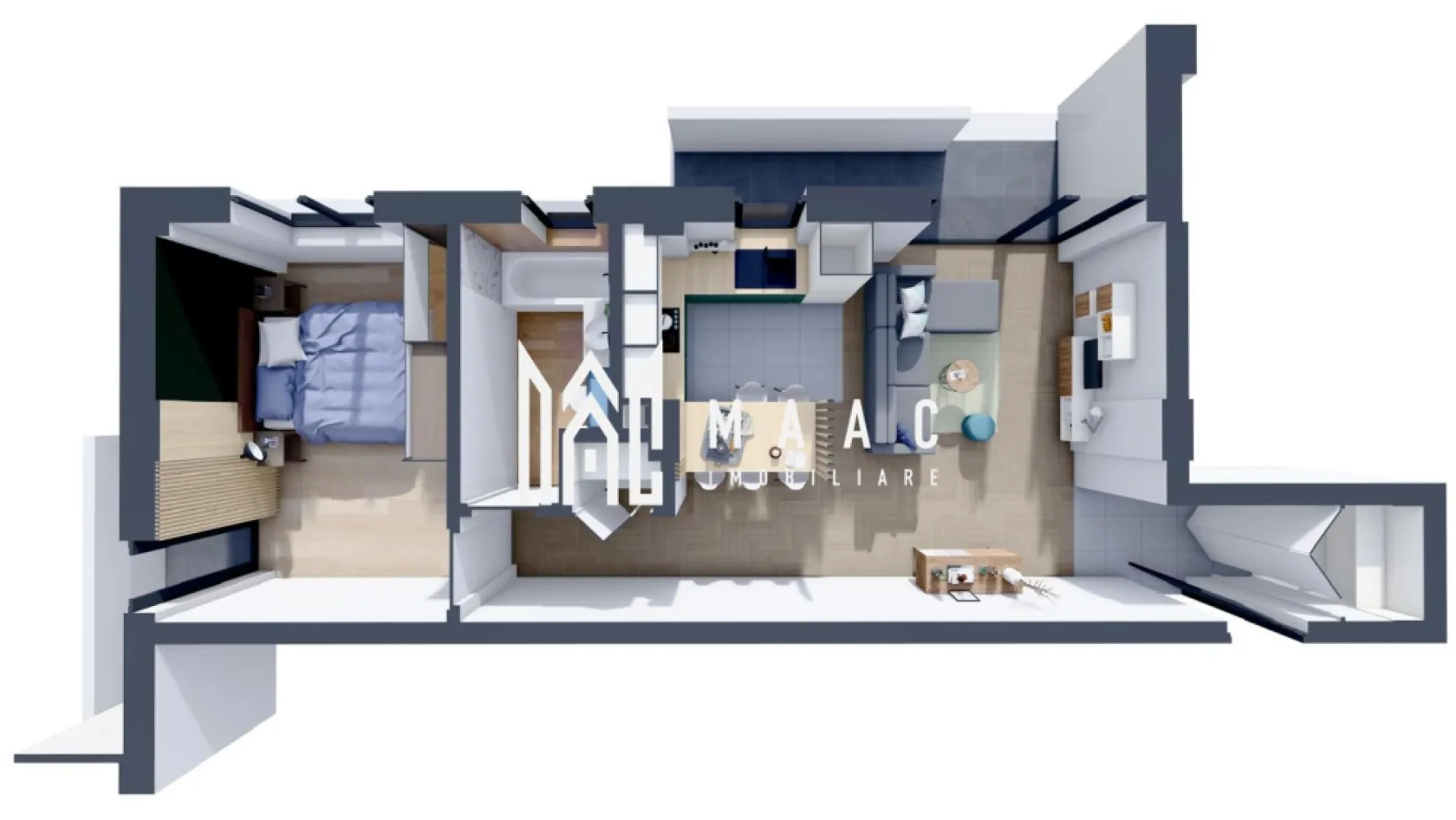 Apartament rezidențial I 2 camere I Parcare I Selgros - MAAC Imobiliare vă propune pentru achiziționare un apartament cu 2 camere situat într-un bloc de locuit în stadiul de dezvoltare, situat în cartierul Veterani, în proximitatea magazinului Selgros, ieșirea de Nord a orașului Sibiu.

Apartamentul cu suprafața utilă de 54.07 mp, este format din:
Living cu bucătărie open- space în suprafața de 27.02 mp cu acces la balconul de 6.87 mpu,
Dormitor de 15 mpu cu acces la balcon de 4.89 mpu,
baie dotată cu geam de aerisire si cadă cu suprafața de 4.95 mpu,
spații pentru depozitare în cadrul holurilor de acces.

Complexul rezidențial este în construcție, se predă la sfârșitul anului 2025 la stadiul de:
-ALB: instalația de curent, instalația sanitară, loc destinat pentru aparat de aer condiționat, pereți finisați cu glet, ușa principală metalică marca Porta Doors, centrală termică în condensare și instalația de încălzire în pardoseală, geamuri tripan cu tâmplărie PVC Salamander culoare gri antracit, cele 2 balcoane cu balustradă de sticlă și finisaje cu granit.

-CHEIE: plus 200 euro/ mp, include vopsea lavabilă, uși interioare, obiecte sanitare, gresie, faianță, parchet, aparataje electronice etc.

Fiecare unitate beneficiază de un loc de parcare suprateran.

Construcția cu regim de înalțime P+ 3 etaje + 4 retras va beneficia de lift, interfon cu video, panouri solare care vor alimenta iluminatul public.
Construcția cu fundație de beton, zidărie cărămidă Porotherm, izolație polistiren și vată bazaltică, boxe la subsol( achiziționate separat), parcare subterană ( posibilitate de achiziționare locuri de parcare adiționale la prețul de 10000 euro/ buc.),
Parterul va avea destinație comercială, în proximitatea construcțiilor vor fi amenajate alei, spații verzi și locuri de joacă.

Modalitate de plată:
-Avans 25% la antecontract, 25% la roșu, 50% la predare.
-Achitarea integrală a apartamentului include 1 loc de parcare subteran la pret 50%.

Aceast apartament combină spațiul generos cu o compartimentare eficientă și finisaje de calitate superioară, fiind locația perfectă pentru a vă crea amintiri de neuitat. Contactați-ne pentru a programa o vizionare și pentru a discuta detaliile acestei oferte imobiliare excepționale.

Pentru mai multe informații specificați că ați văzut anunțul cu ID: CP2371421