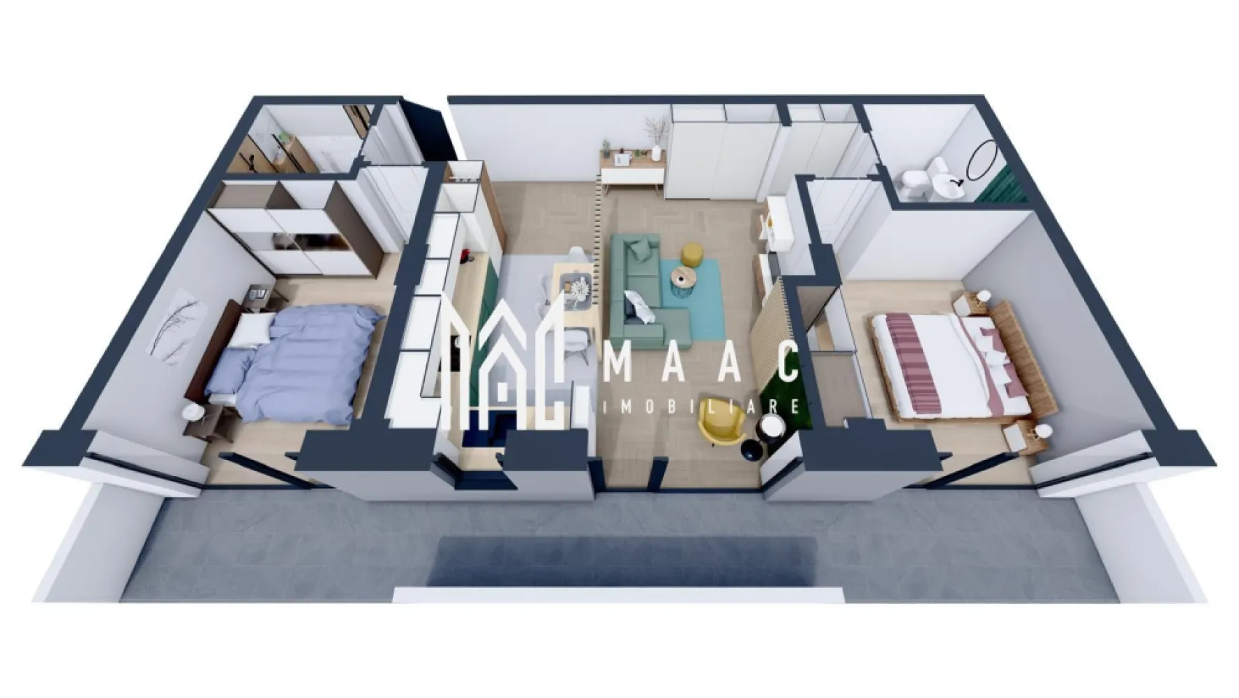 Apartament rezidențial I 3 Camere I Parcare I Selgros - MAAC Imobiliare vă propune pentru achiziționare un apartament cu 3 camere în cadrul unui bloc de locuințe în stadiul de dezvoltare, situat în cartierul Veterani, în proximitatea magazinului Selgros, ieșirea de Nord a orașului Sibiu.

Apartamentul cu suprafața utilă de 69.4 mp, este format din:
Living cu bucătărie open- space în suprafața de 31.4 mp cu acces la balconul de 17.16 mpu,
Dormitor 1 de 13.2 mpu cu acces la balcon, baie în imediata vecinătate cu suprafața de 3.4 mpu,
Dormitor 2 de 12.8 mpu cu acces la balcon, baie nr. 2 (4.6 mpu) accesibilă din holul (2.21 mpu) care ofera acces către dormitor.

Complexul rezidențial este în construcție, se predă la sfârșitul anului 2025 la stadiul de:
-ALB: instalația de curent, instalația sanitară, loc destinat pentru aparat de aer condiționat, pereți finisați cu glet, ușa principală metalică marca Porta Doors, centrală termică în condensare și instalația de încălzire în pardoseală, geamuri tripan cu tâmplărie PVC Salamander culoare gri antracit, cele 2 balcoane cu balustradă de sticlă și finisaje cu granit.

-CHEIE: plus 200 euro/ mp, include vopsea lavabilă, uși interioare, obiecte sanitare, gresie, faianță, parchet, aparataje electronice etc.

Fiecare unitate beneficiază de un loc de parcare suprateran.

Construcția cu regim de înalțime P+ 3 etaje + retras va beneficia de lift, interfon cu video, panouri solare care vor alimenta iluminatul public.
Construcția cu fundație de beton, zidărie cărămidă Porotherm, izolație polistiren și vată bazaltică, boxe la subsol( achiziționate separat), parcare subterană ( posibilitate de achiziționare locuri de parcare adiționale la prețul de 10000 euro/ buc.),
Parterul va avea destinație comercială, în proximitatea construcțiilor vor fi amenajate alei, spații verzi și locuri de joacă.

Modalitate de plată:
-Avans 25% la antecontract, 25% la roșu, 50% la predare.
-Achitarea integrală a apartamentului include 1 loc de parcare subteran la pret 50%.

Aceast apartament combină spațiul generos cu o compartimentare eficientă și finisaje de calitate superioară, fiind locația perfectă pentru a vă crea amintiri de neuitat. Contactați-ne pentru a programa o vizionare și pentru a discuta detaliile acestei oferte imobiliare excepționale.

Pentru mai multe informații specificați că ați văzut anunțul cu ID: CP2367248