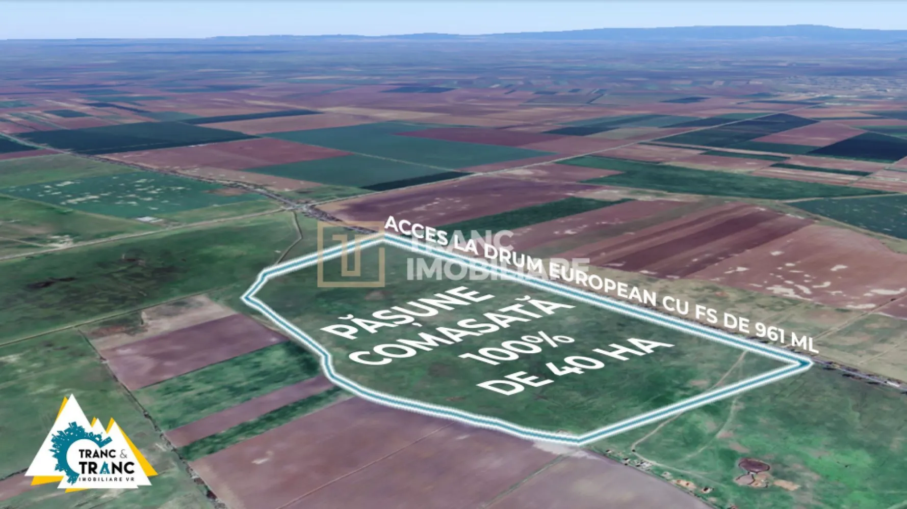 Teren PASUNE de 40ha, Comasat 100%, cu FS de 961 ml la Drumul European - Daca va aflati in cautarea unei pașuni de 40 ha, comasat 100%, acesta este singurul teren care va poate satisface nevoie de a dezvolta o afacere in domeniul cresterii animalelor, industrial sau fotovoltaic, datorita pozitionarii strategice oferita de accesul la Drumul European, cu un front stradal, mai mult decat generos, de 961 ml. 

Terenul poate fi parcelat si revandut, se poate dezvolta un nou cartier de case, o zona industriala de hale, un parc fotovoltaic sau pur si simplu se poate folosi ca pasune pentru animale. La o distanta de doar 50 m se afla linia de medie tensiune unde va puteti bransa in cazul in care il cumparati pentru a construi un parc fotovoltaic.

 Zona in care se afla terenul este una in care predomina activitatile agricole. In zona vom intalni ferme agricole, ferme de animale, benzinarii si restaurante.

Daca sunteti agricultor sau o firma cu renume in zona si doriti sa va extindeti activitatea sau doriti sa investiti in pasuni pentru a le transforma in parcuri fotovoltaice, parcuri industriale sau ferme agricole, nu ezitati sa ne contactati.