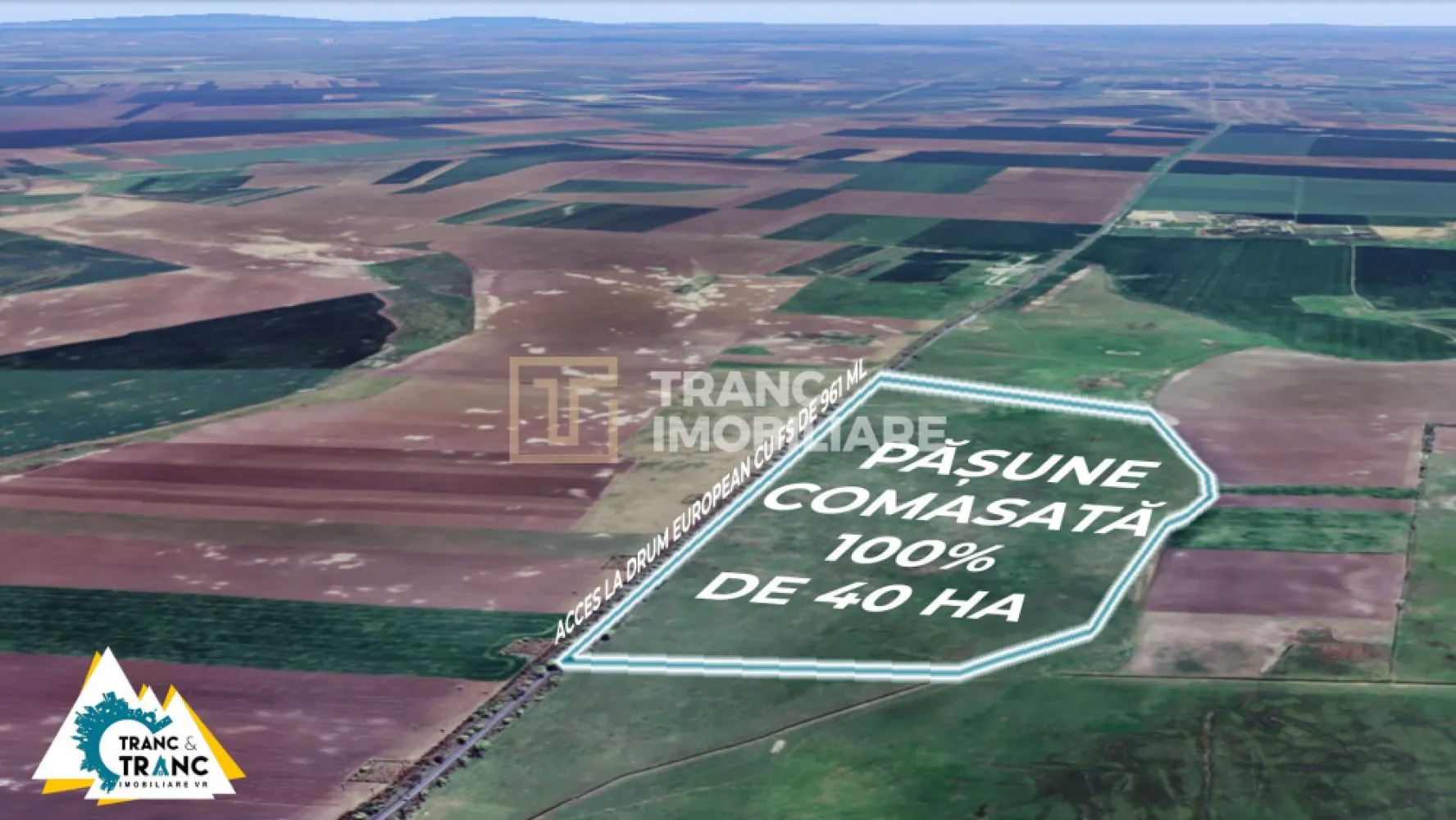 Teren PASUNE de 40ha, Comasat 100%, cu FS de 961 ml la Drumul European - Daca va aflati in cautarea unei pașuni de 40 ha, comasat 100%, acesta este singurul teren care va poate satisface nevoie de a dezvolta o afacere in domeniul cresterii animalelor, industrial sau fotovoltaic, datorita pozitionarii strategice oferita de accesul la Drumul European, cu un front stradal, mai mult decat generos, de 961 ml. 

Terenul poate fi parcelat si revandut, se poate dezvolta un nou cartier de case, o zona industriala de hale, un parc fotovoltaic sau pur si simplu se poate folosi ca pasune pentru animale. La o distanta de doar 50 m se afla linia de medie tensiune unde va puteti bransa in cazul in care il cumparati pentru a construi un parc fotovoltaic.

 Zona in care se afla terenul este una in care predomina activitatile agricole. In zona vom intalni ferme agricole, ferme de animale, benzinarii si restaurante.

Daca sunteti agricultor sau o firma cu renume in zona si doriti sa va extindeti activitatea sau doriti sa investiti in pasuni pentru a le transforma in parcuri fotovoltaice, parcuri industriale sau ferme agricole, nu ezitati sa ne contactati.