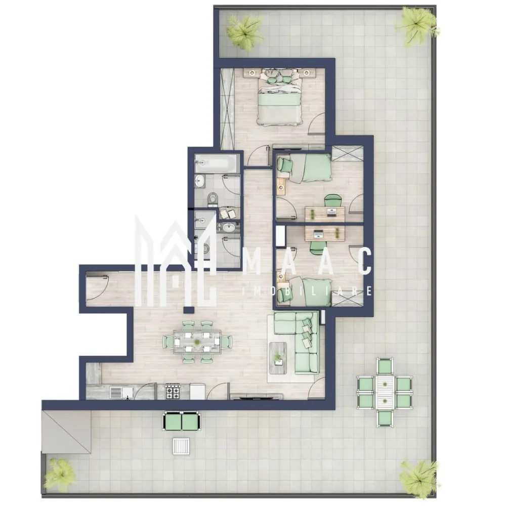 Penthouse 3 camere | Etaj 4 | Balcon 107.2 mp | Turnisor - MAAC Imobiliare are plăcerea de a vă prezenta o oportunitate excepțională de a achiziționa un apartament modern, situat la etajul 4, cu o suprafață totală de 188.2 m², amplasat în noul ansamblu rezidențial GreenHill, zona Turnișor. Acest ansamblu rezidențial, cu intabularea în toamna 2026, oferă locuințe de înaltă calitate și facilități premium, proiectate pentru a satisface cele mai exigente cerințe.

Detalii Apartament:
Suprafața Totală: 188.2 m²

Compartimentare:
Bucatarie + Living - 39,6 m²
Dormitor - 13,4 m²
Dormitor 2 - 13 m²
Baie - 3,9 m²
Baie 2 (WC) - 3,5 m²
Hol - 7,7 m²
Suprafata balcon - 107,2 m²

Caracteristici și Dotări:

Preț: € 272.250 cu 21% TVA inclus.
Apartamentul se vinde în stadiul de "la alb".

Facilități Premium:
Boxă la subsol: Spațiu suplimentar de depozitare pentru confortul dvs.
Rulouri electrice la dormitoare: Confort sporit și intimitate.
Încălzire în pardoseală: Eficiență termică și confort maxim.
Lift: Acces facil și rapid la etaje.
Terasa: Spațiu exterior generos pentru relaxare.
Baie cu cadă: Design modern și funcționalitate.

Descriere Ansamblu Rezidențial:
GreenHill este un ansamblu rezidențial de lux, situat într-o zonă liniștită și accesibilă din Turnișor. Proiectul a fost conceput pentru a oferi locatarilor un stil de viață modern și confortabil, punând accent pe calitate, design și funcționalitate. Cu o gamă variată de facilități și dotări premium, GreenHill reprezintă alegerea ideală pentru cei care doresc să se bucure de un cămin primitor și elegant.

Apartamentele vor fi intabulate in toamna anului 2026.

Pentru Mai Multe Informații și Vizionări
Nu ratați ocazia de a deveni proprietarul acestui apartament deosebit! Pentru mai multe detalii și programări pentru vizionări, vă rugăm să contactați agenții noștri de la MAAC Imobiliare. Suntem aici pentru a vă oferi toate informațiile de care aveți nevoie și pentru a vă ghida în procesul de achiziție.

Apartamentul A35 Blocul A

Pentru mai multe detalii, precizati telefonic ca ati vizionat anuntul cu ID: CP2287183.

MAAC Imobiliare - Partenerul Dumneavoastră de Încredere în Imobiliare.