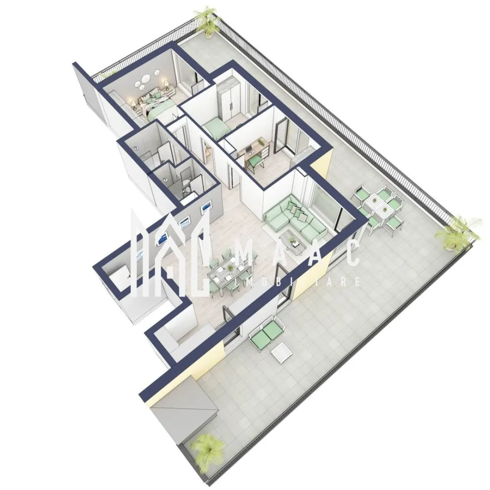 Penthouse 3 camere | Etaj 4 | Balcon 107.2 mp | Turnisor - MAAC Imobiliare are plăcerea de a vă prezenta o oportunitate excepțională de a achiziționa un apartament modern, situat la etajul 4, cu o suprafață totală de 188.2 m², amplasat în noul ansamblu rezidențial GreenHill, zona Turnișor. Acest ansamblu rezidențial, cu intabularea în toamna 2026, oferă locuințe de înaltă calitate și facilități premium, proiectate pentru a satisface cele mai exigente cerințe.

Detalii Apartament:
Suprafața Totală: 188.2 m²

Compartimentare:
Bucatarie + Living - 39,6 m²
Dormitor - 13,4 m²
Dormitor 2 - 13 m²
Baie - 3,9 m²
Baie 2 (WC) - 3,5 m²
Hol - 7,7 m²
Suprafata balcon - 107,2 m²

Caracteristici și Dotări:

Preț: € 272.250 cu 21% TVA inclus.
Apartamentul se vinde în stadiul de "la alb".

Facilități Premium:
Boxă la subsol: Spațiu suplimentar de depozitare pentru confortul dvs.
Rulouri electrice la dormitoare: Confort sporit și intimitate.
Încălzire în pardoseală: Eficiență termică și confort maxim.
Lift: Acces facil și rapid la etaje.
Terasa: Spațiu exterior generos pentru relaxare.
Baie cu cadă: Design modern și funcționalitate.

Descriere Ansamblu Rezidențial:
GreenHill este un ansamblu rezidențial de lux, situat într-o zonă liniștită și accesibilă din Turnișor. Proiectul a fost conceput pentru a oferi locatarilor un stil de viață modern și confortabil, punând accent pe calitate, design și funcționalitate. Cu o gamă variată de facilități și dotări premium, GreenHill reprezintă alegerea ideală pentru cei care doresc să se bucure de un cămin primitor și elegant.

Apartamentele vor fi intabulate in toamna anului 2026.

Pentru Mai Multe Informații și Vizionări
Nu ratați ocazia de a deveni proprietarul acestui apartament deosebit! Pentru mai multe detalii și programări pentru vizionări, vă rugăm să contactați agenții noștri de la MAAC Imobiliare. Suntem aici pentru a vă oferi toate informațiile de care aveți nevoie și pentru a vă ghida în procesul de achiziție.

Apartamentul A35 Blocul A

Pentru mai multe detalii, precizati telefonic ca ati vizionat anuntul cu ID: CP2287183.

MAAC Imobiliare - Partenerul Dumneavoastră de Încredere în Imobiliare.