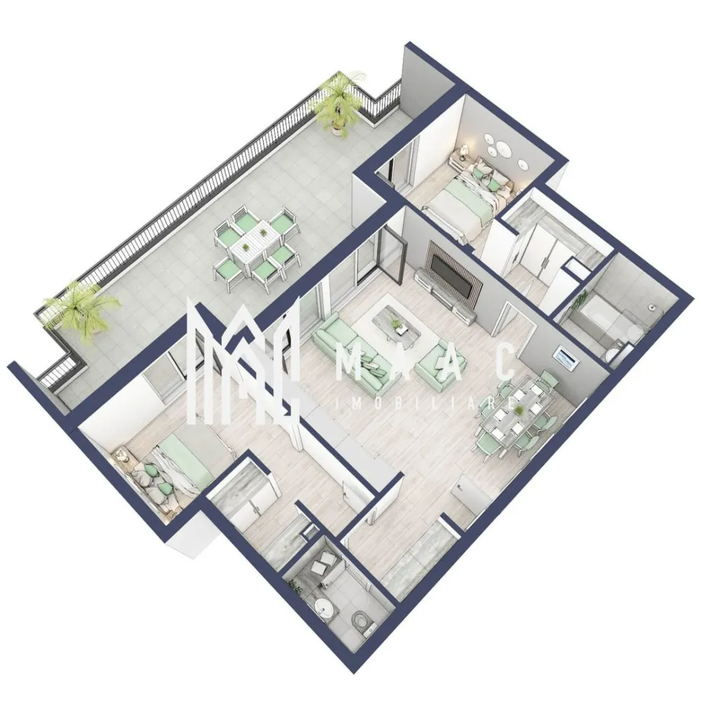 Penthouse 3 camere | Etaj 4 | Balcon 45.6 mp | Turnisor - MAAC Imobiliare are plăcerea de a vă prezenta o oportunitate excepțională de a achiziționa un apartament modern, situat la etajul 4, cu o suprafață totală de 120.5 m², amplasat în noul ansamblu rezidențial GreenHill, zona Turnișor. Acest ansamblu rezidențial, cu intabularea în vara 2026, oferă locuințe de înaltă calitate și facilități premium, proiectate pentru a satisface cele mai exigente cerințe.

Detalii Apartament:
Suprafața Totală: 120.5 m²

Compartimentare:
Bucatarie + Living - 33,1 m²
Dormitor - 13,1 m²
Dormitor 2 - 13,0 m²
Baie - 4,3 m²
Baie 2 (WC) - 2,7 m²
Hol - 4,1 m²
Suprafata balcon - 45,6 m²

Caracteristici și Dotări:

Preț cu TVA 19% inclus: € 232.050 
Apartamentul se vinde în stadiul de "la alb".

Facilități Premium:
Boxă la subsol: Spațiu suplimentar de depozitare pentru confortul dvs.
Rulouri electrice la dormitoare: Confort sporit și intimitate.
Încălzire în pardoseală: Eficiență termică și confort maxim.
Lift: Acces facil și rapid la etaje.
Terasa: Spațiu exterior generos pentru relaxare.
Baie cu cadă: Design modern și funcționalitate.

Descriere Ansamblu Rezidențial:
GreenHill este un ansamblu rezidențial de lux, situat într-o zonă liniștită și accesibilă din Turnișor. Proiectul a fost conceput pentru a oferi locatarilor un stil de viață modern și confortabil, punând accent pe calitate, design și funcționalitate. Cu o gamă variată de facilități și dotări premium, GreenHill reprezintă alegerea ideală pentru cei care doresc să se bucure de un cămin primitor și elegant.

Apartamentele vor fi intabulate in vara 2026 si se vor preda in toamna anului 2026.

Pentru Mai Multe Informații și Vizionări
Nu ratați ocazia de a deveni proprietarul acestui apartament deosebit! Pentru mai multe detalii și programări pentru vizionări, vă rugăm să contactați agenții noștri de la MAAC Imobiliare. Suntem aici pentru a vă oferi toate informațiile de care aveți nevoie și pentru a vă ghida în procesul de achiziție.

Pentru mai multe detalii, precizati telefonic ca ati vizionat anuntul cu ID: CP2287180.

MAAC Imobiliare - Partenerul Dumneavoastră de Încredere în Imobiliare.