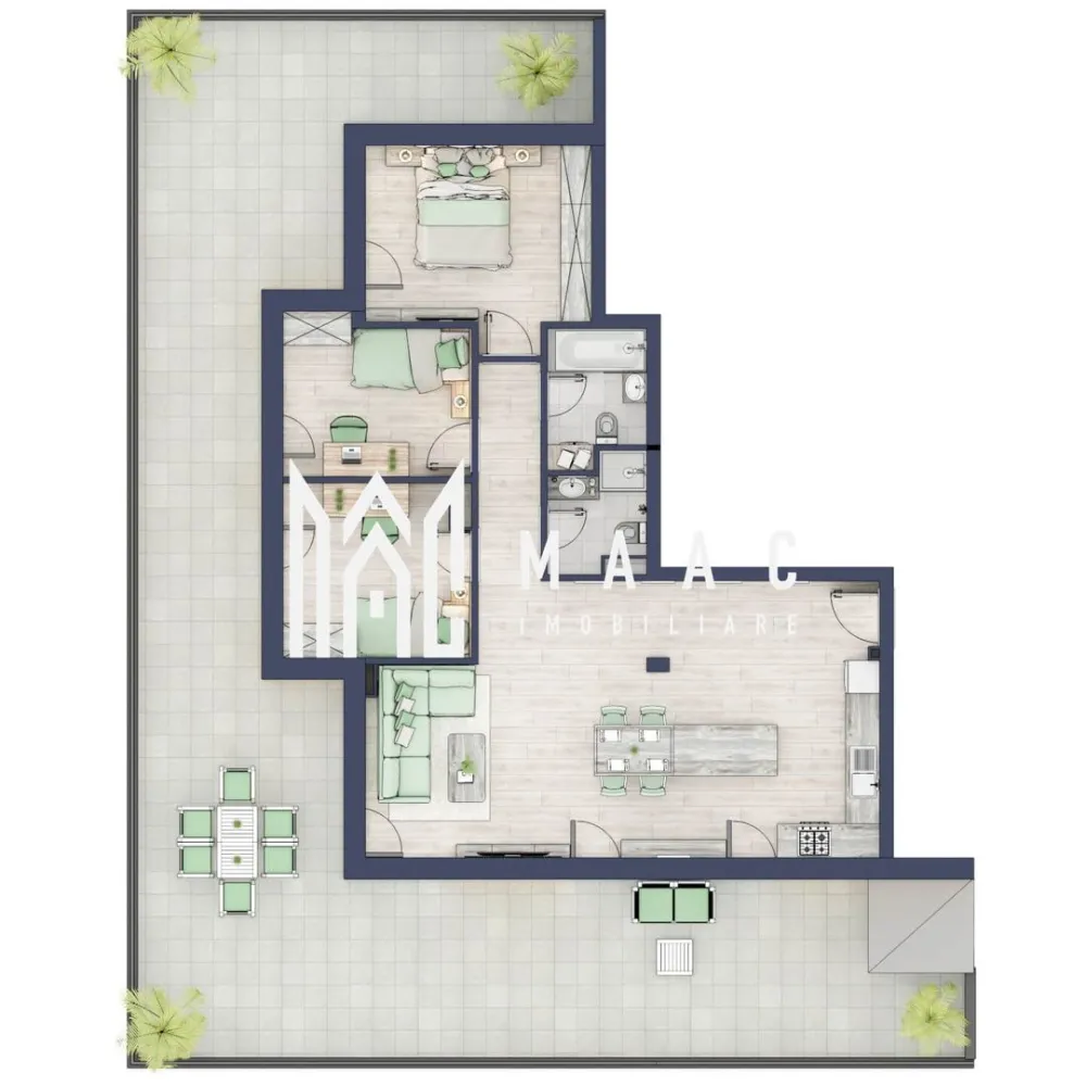 Penthouse 3 camere | Etaj 4 | Terasa 108 mp | Turnisor - MAAC Imobiliare are plăcerea de a vă prezenta o oportunitate excepțională de a achiziționa un apartament modern, situat la etajul 4, cu o suprafață totală de 193.4 m², amplasat în noul ansamblu rezidențial GreenHill, zona Turnișor. Acest ansamblu rezidențial, cu intabularea în toamna 2026, oferă locuințe de înaltă calitate și facilități premium, proiectate pentru a satisface cele mai exigente cerințe.

Detalii Apartament:
Suprafața Totală: 193.4 m²

Compartimentare:

Bucatarie + Living - 35,6 m²
Dormitor - 13,1 m²
Dormitor 2 - 10,3 m²
Baie - 4,0 m²
Baie 2 (WC) - 3,5 m²
Hol - 5,5 + 4,3 m²
Suprafata balcon - 108 m²

Caracteristici și Dotări:

Preț: € 284.350 cu 21% TVA inclus.
Apartamentul se vinde în stadiul de "la alb avansat".

Facilități Premium:
Boxă la subsol: Spațiu suplimentar de depozitare pentru confortul dvs.
Rulouri electrice la dormitoare: Confort sporit și intimitate.
Încălzire în pardoseală: Eficiență termică și confort maxim.
Lift: Acces facil și rapid la etaje.
Terasa: Spațiu exterior generos pentru relaxare.
Baie cu cadă: Design modern și funcționalitate.

Descriere Ansamblu Rezidențial:
GreenHill este un ansamblu rezidențial de lux, situat într-o zonă liniștită și accesibilă din Turnișor. Proiectul a fost conceput pentru a oferi locatarilor un stil de viață modern și confortabil, punând accent pe calitate, design și funcționalitate. Cu o gamă variată de facilități și dotări premium, GreenHill reprezintă alegerea ideală pentru cei care doresc să se bucure de un cămin primitor și elegant.

Apartamentele vor fi intabulate in toamna anului 2026.

Pentru Mai Multe Informații și Vizionări
Nu ratați ocazia de a deveni proprietarul acestui apartament deosebit! Pentru mai multe detalii și programări pentru vizionări, vă rugăm să contactați agenții noștri de la MAAC Imobiliare. Suntem aici pentru a vă oferi toate informațiile de care aveți nevoie și pentru a vă ghida în procesul de achiziție.

Apartamentul A33 Blocul A.

Pentru mai multe detalii, precizati telefonic ca ati vizionat anuntul cu ID: CP2287172.

MAAC Imobiliare - Partenerul Dumneavoastră de Încredere în Imobiliare.