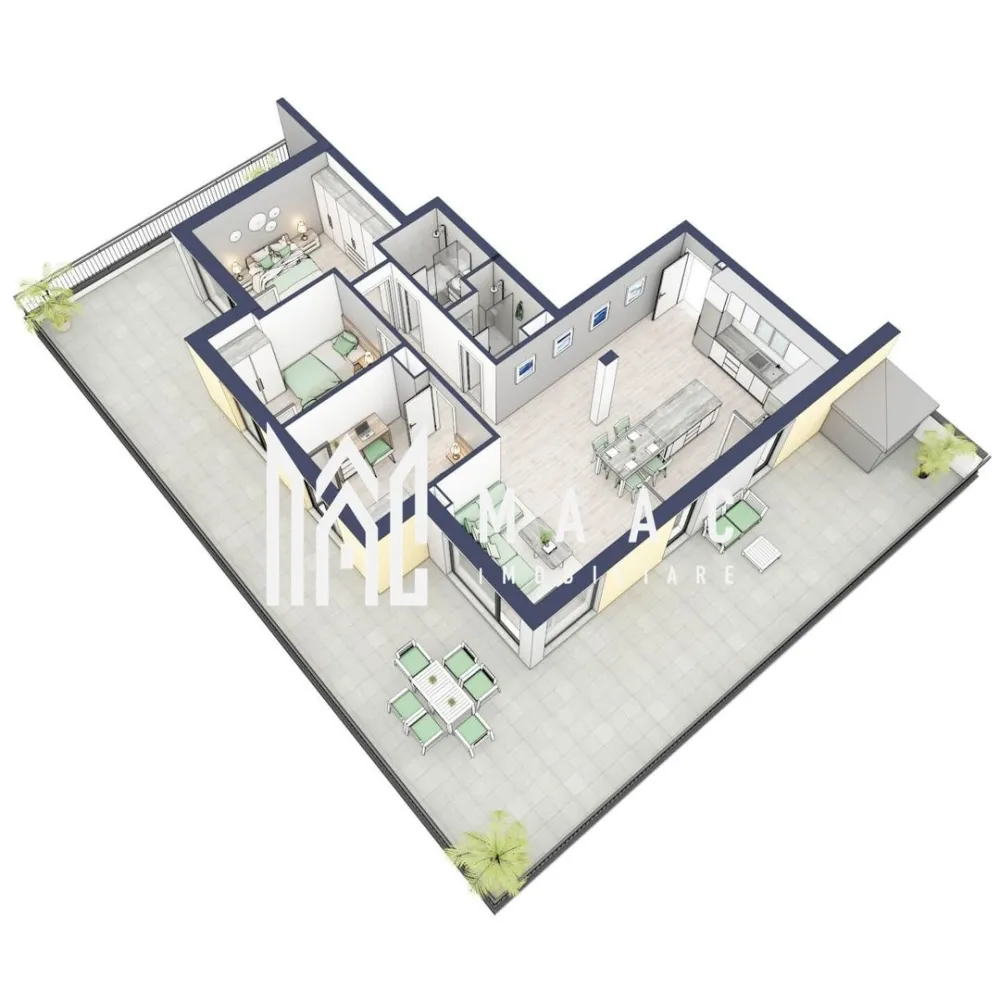Penthouse 3 camere | Etaj 4 | Terasa 108 mp | Turnisor - MAAC Imobiliare are plăcerea de a vă prezenta o oportunitate excepțională de a achiziționa un apartament modern, situat la etajul 4, cu o suprafață totală de 193.4 m², amplasat în noul ansamblu rezidențial GreenHill, zona Turnișor. Acest ansamblu rezidențial, cu intabularea în toamna 2026, oferă locuințe de înaltă calitate și facilități premium, proiectate pentru a satisface cele mai exigente cerințe.

Detalii Apartament:
Suprafața Totală: 193.4 m²

Compartimentare:

Bucatarie + Living - 35,6 m²
Dormitor - 13,1 m²
Dormitor 2 - 10,3 m²
Baie - 4,0 m²
Baie 2 (WC) - 3,5 m²
Hol - 5,5 + 4,3 m²
Suprafata balcon - 108 m²

Caracteristici și Dotări:

Preț: € 284.350 cu 21% TVA inclus.
Apartamentul se vinde în stadiul de "la alb avansat".

Facilități Premium:
Boxă la subsol: Spațiu suplimentar de depozitare pentru confortul dvs.
Rulouri electrice la dormitoare: Confort sporit și intimitate.
Încălzire în pardoseală: Eficiență termică și confort maxim.
Lift: Acces facil și rapid la etaje.
Terasa: Spațiu exterior generos pentru relaxare.
Baie cu cadă: Design modern și funcționalitate.

Descriere Ansamblu Rezidențial:
GreenHill este un ansamblu rezidențial de lux, situat într-o zonă liniștită și accesibilă din Turnișor. Proiectul a fost conceput pentru a oferi locatarilor un stil de viață modern și confortabil, punând accent pe calitate, design și funcționalitate. Cu o gamă variată de facilități și dotări premium, GreenHill reprezintă alegerea ideală pentru cei care doresc să se bucure de un cămin primitor și elegant.

Apartamentele vor fi intabulate in toamna anului 2026.

Pentru Mai Multe Informații și Vizionări
Nu ratați ocazia de a deveni proprietarul acestui apartament deosebit! Pentru mai multe detalii și programări pentru vizionări, vă rugăm să contactați agenții noștri de la MAAC Imobiliare. Suntem aici pentru a vă oferi toate informațiile de care aveți nevoie și pentru a vă ghida în procesul de achiziție.

Apartamentul A33 Blocul A.

Pentru mai multe detalii, precizati telefonic ca ati vizionat anuntul cu ID: CP2287172.

MAAC Imobiliare - Partenerul Dumneavoastră de Încredere în Imobiliare.