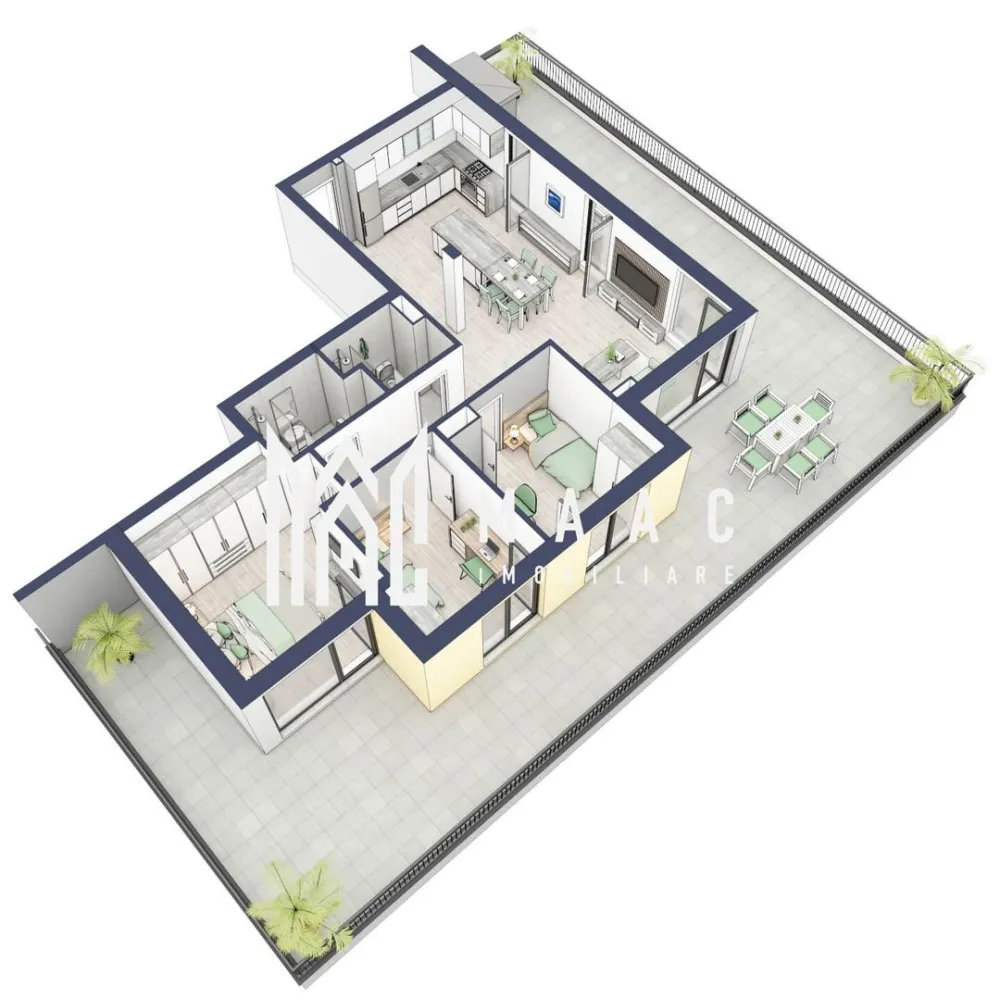 Penthouse 3 camere | Etaj 4 | Terasa 108 mp | Turnisor - MAAC Imobiliare are plăcerea de a vă prezenta o oportunitate excepțională de a achiziționa un apartament modern, situat la etajul 4, cu o suprafață totală de 193.4 m², amplasat în noul ansamblu rezidențial GreenHill, zona Turnișor. Acest ansamblu rezidențial, cu intabularea în toamna 2026, oferă locuințe de înaltă calitate și facilități premium, proiectate pentru a satisface cele mai exigente cerințe.

Detalii Apartament:
Suprafața Totală: 193.4 m²

Compartimentare:

Bucatarie + Living - 35,6 m²
Dormitor - 13,1 m²
Dormitor 2 - 10,3 m²
Baie - 4,0 m²
Baie 2 (WC) - 3,5 m²
Hol - 5,5 + 4,3 m²
Suprafata balcon - 108 m²

Caracteristici și Dotări:

Preț: € 284.350 cu 21% TVA inclus.
Apartamentul se vinde în stadiul de "la alb avansat".

Facilități Premium:
Boxă la subsol: Spațiu suplimentar de depozitare pentru confortul dvs.
Rulouri electrice la dormitoare: Confort sporit și intimitate.
Încălzire în pardoseală: Eficiență termică și confort maxim.
Lift: Acces facil și rapid la etaje.
Terasa: Spațiu exterior generos pentru relaxare.
Baie cu cadă: Design modern și funcționalitate.

Descriere Ansamblu Rezidențial:
GreenHill este un ansamblu rezidențial de lux, situat într-o zonă liniștită și accesibilă din Turnișor. Proiectul a fost conceput pentru a oferi locatarilor un stil de viață modern și confortabil, punând accent pe calitate, design și funcționalitate. Cu o gamă variată de facilități și dotări premium, GreenHill reprezintă alegerea ideală pentru cei care doresc să se bucure de un cămin primitor și elegant.

Apartamentele vor fi intabulate in toamna anului 2026.

Pentru Mai Multe Informații și Vizionări
Nu ratați ocazia de a deveni proprietarul acestui apartament deosebit! Pentru mai multe detalii și programări pentru vizionări, vă rugăm să contactați agenții noștri de la MAAC Imobiliare. Suntem aici pentru a vă oferi toate informațiile de care aveți nevoie și pentru a vă ghida în procesul de achiziție.

Apartamentul A33 Blocul A.

Pentru mai multe detalii, precizati telefonic ca ati vizionat anuntul cu ID: CP2287172.

MAAC Imobiliare - Partenerul Dumneavoastră de Încredere în Imobiliare.