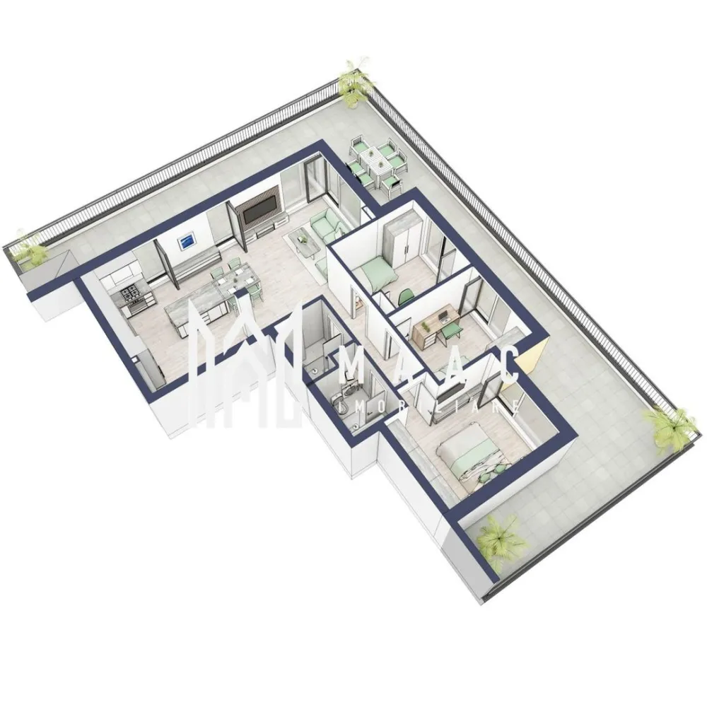 Penthouse 3 camere | Etaj 4 | Terasa 108 mp | Turnisor - MAAC Imobiliare are plăcerea de a vă prezenta o oportunitate excepțională de a achiziționa un apartament modern, situat la etajul 4, cu o suprafață totală de 193.4 m², amplasat în noul ansamblu rezidențial GreenHill, zona Turnișor. Acest ansamblu rezidențial, cu intabularea în toamna 2026, oferă locuințe de înaltă calitate și facilități premium, proiectate pentru a satisface cele mai exigente cerințe.

Detalii Apartament:
Suprafața Totală: 193.4 m²

Compartimentare:

Bucatarie + Living - 35,6 m²
Dormitor - 13,1 m²
Dormitor 2 - 10,3 m²
Baie - 4,0 m²
Baie 2 (WC) - 3,5 m²
Hol - 5,5 + 4,3 m²
Suprafata balcon - 108 m²

Caracteristici și Dotări:

Preț: € 284.350 cu 21% TVA inclus.
Apartamentul se vinde în stadiul de "la alb avansat".

Facilități Premium:
Boxă la subsol: Spațiu suplimentar de depozitare pentru confortul dvs.
Rulouri electrice la dormitoare: Confort sporit și intimitate.
Încălzire în pardoseală: Eficiență termică și confort maxim.
Lift: Acces facil și rapid la etaje.
Terasa: Spațiu exterior generos pentru relaxare.
Baie cu cadă: Design modern și funcționalitate.

Descriere Ansamblu Rezidențial:
GreenHill este un ansamblu rezidențial de lux, situat într-o zonă liniștită și accesibilă din Turnișor. Proiectul a fost conceput pentru a oferi locatarilor un stil de viață modern și confortabil, punând accent pe calitate, design și funcționalitate. Cu o gamă variată de facilități și dotări premium, GreenHill reprezintă alegerea ideală pentru cei care doresc să se bucure de un cămin primitor și elegant.

Apartamentele vor fi intabulate in toamna anului 2026.

Pentru Mai Multe Informații și Vizionări
Nu ratați ocazia de a deveni proprietarul acestui apartament deosebit! Pentru mai multe detalii și programări pentru vizionări, vă rugăm să contactați agenții noștri de la MAAC Imobiliare. Suntem aici pentru a vă oferi toate informațiile de care aveți nevoie și pentru a vă ghida în procesul de achiziție.

Apartamentul A33 Blocul A.

Pentru mai multe detalii, precizati telefonic ca ati vizionat anuntul cu ID: CP2287172.

MAAC Imobiliare - Partenerul Dumneavoastră de Încredere în Imobiliare.