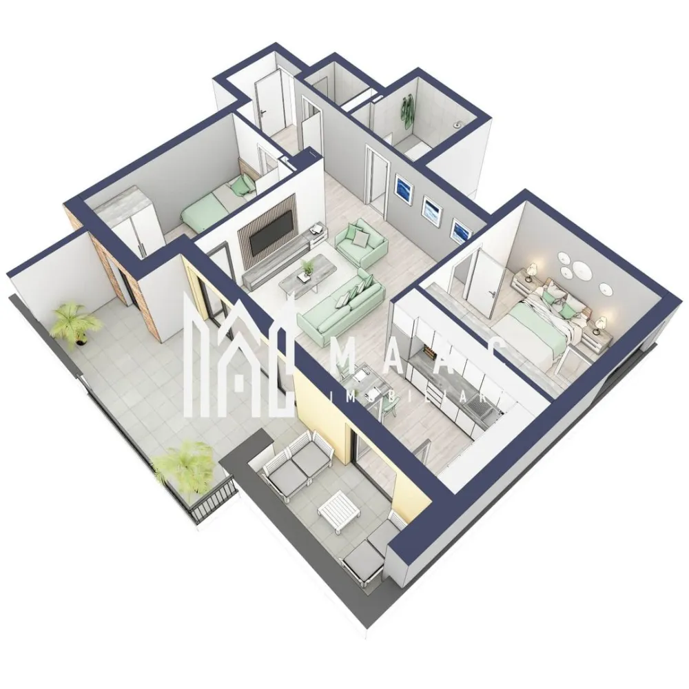 Apartament 3 camere | Balcon 22.2 mp | Etaj 3 | Turnisor - MAAC Imobiliare are plăcerea de a vă prezenta o oportunitate excepțională de a achiziționa un apartament modern, situat la etajul 3, cu o suprafață totală de 88.4 m², amplasat în noul ansamblu rezidențial GreenHill, zona Turnișor. Acest ansamblu rezidențial, cu intabularea în vara 2026, oferă locuințe de înaltă calitate și facilități premium, proiectate pentru a satisface cele mai exigente cerințe.

Detalii Apartament:
Suprafața Totală: 88.4 m²

Compartimentare:
Bucatarie + Living - 30,2 m²
Dormitor - 12,6 m²
Dormitor 2 - 11,0 m²
Baie - 4,8 m²
Baie 2 (WC) - 1,6 m²
Hol - 6,0 m²
Suprafata balcon - 22,2 m²

Caracteristici și Dotări:

Cu 19% TVA: € 177.310
Apartamentul se vinde în stadiul de "la alb".

Facilități Premium:
Boxă la subsol: Spațiu suplimentar de depozitare pentru confortul dvs.
Rulouri electrice la dormitoare: Confort sporit și intimitate.
Încălzire în pardoseală: Eficiență termică și confort maxim.
Lift: Acces facil și rapid la etaje.
Terasa: Spațiu exterior generos pentru relaxare.
Baie cu cadă: Design modern și funcționalitate.

Descriere Ansamblu Rezidențial
GreenHill este un ansamblu rezidențial de lux, situat într-o zonă liniștită și accesibilă din Turnișor. Proiectul a fost conceput pentru a oferi locatarilor un stil de viață modern și confortabil, punând accent pe calitate, design și funcționalitate. Cu o gamă variată de facilități și dotări premium, GreenHill reprezintă alegerea ideală pentru cei care doresc să se bucure de un cămin primitor și elegant.

Apartamentele vor fi intabulate in vara 2026 si se vor preda in toamna anului 2026.

Pentru Mai Multe Informații și Vizionări
Nu ratați ocazia de a deveni proprietarul acestui apartament deosebit! Pentru mai multe detalii și programări pentru vizionări, vă rugăm să contactați agenții noștri de la MAAC Imobiliare. Suntem aici pentru a vă oferi toate informațiile de care aveți nevoie și pentru a vă ghida în procesul de achiziție.

Pentru mai multe detalii, precizati telefonic ca ati vizionat anuntul cu ID: CP2287166.

MAAC Imobiliare - Partenerul Dumneavoastră de Încredere în Imobiliare.