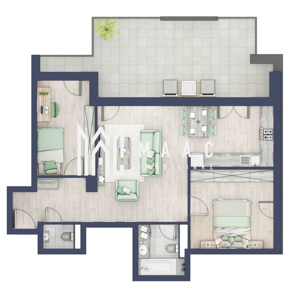 Apartament 3 camere | Balcoane 27.4 mp | Etaj 3 | Turnisor - MAAC Imobiliare are plăcerea de a vă prezenta o oportunitate excepțională de a achiziționa un apartament modern, situat la etajul 3, cu o suprafață totală de 83.9 m², amplasat în noul ansamblu rezidențial GreenHill, zona Turnișor. Acest ansamblu rezidențial, cu intabularea în toamna 2026, oferă locuințe de înaltă calitate și facilități premium, proiectate pentru a satisface cele mai exigente cerințe.

Detalii Apartament:
Suprafața Totală: 83.9 m²

Compartimentare:
Bucatarie + Living - 29,8 m²
Dormitor - 13,1 m²
Dormitor 2 - 10,8 m²
Baie - 4,9 m²
Baie 2 (WC) - 1,6 m²
Hol - 6,2 m²
Suprafata balcon - 27,4 m²

Caracteristici și Dotări:

Preț: € 168.190 cu 21% TVA inclus.
Apartamentul se vinde în stadiul de "la alb".

Facilități Premium:
Boxă la subsol: Spațiu suplimentar de depozitare pentru confortul dvs.
Rulouri electrice la dormitoare: Confort sporit și intimitate.
Încălzire în pardoseală: Eficiență termică și confort maxim.
Lift: Acces facil și rapid la etaje.
Terasa: Spațiu exterior generos pentru relaxare.
Baie cu cadă: Design modern și funcționalitate.

Descriere Ansamblu Rezidențial
GreenHill este un ansamblu rezidențial de lux, situat într-o zonă liniștită și accesibilă din Turnișor. Proiectul a fost conceput pentru a oferi locatarilor un stil de viață modern și confortabil, punând accent pe calitate, design și funcționalitate. Cu o gamă variată de facilități și dotări premium, GreenHill reprezintă alegerea ideală pentru cei care doresc să se bucure de un cămin primitor și elegant.

Apartamentele vor fi intabulate in toamna anului 2026.

Pentru Mai Multe Informații și Vizionări
Nu ratați ocazia de a deveni proprietarul acestui apartament deosebit! Pentru mai multe detalii și programări pentru vizionări, vă rugăm să contactați agenții noștri de la MAAC Imobiliare. Suntem aici pentru a vă oferi toate informațiile de care aveți nevoie și pentru a vă ghida în procesul de achiziție.

Apartamentul A30 Blocul A.

Pentru mai multe detalii, precizati telefonic ca ati vizionat anuntul cu ID: CP2287158.

MAAC Imobiliare - Partenerul Dumneavoastră de Încredere în Imobiliare.