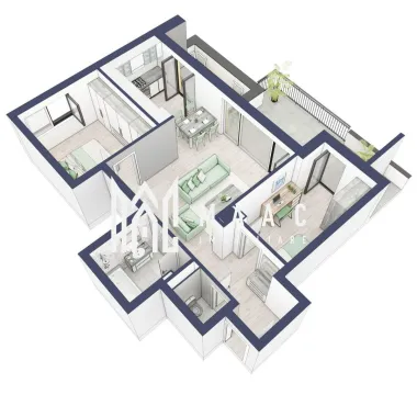 Apartament 3 camere | Balcon 22.2 mp | Etaj 3 | Turnisor