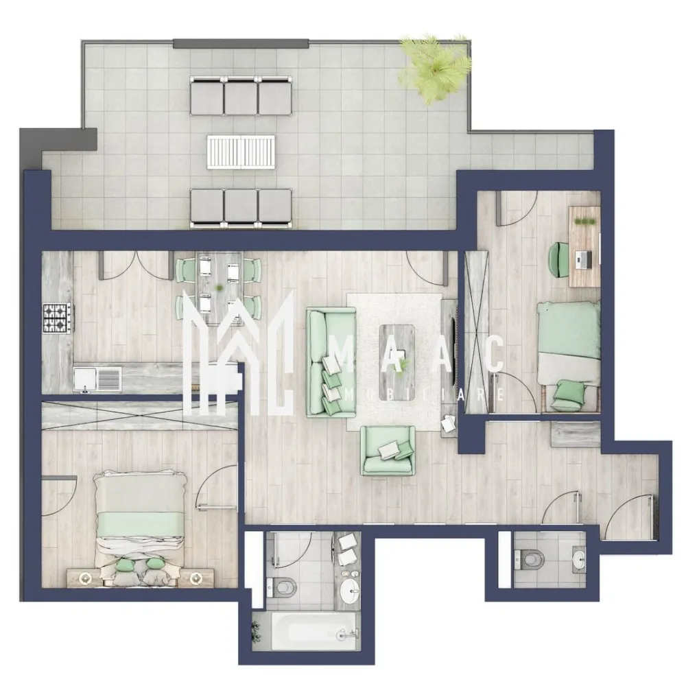 Apartament 3 camere | Balcon 27.3 mp | Etaj 3 | Turnisor - MAAC Imobiliare are plăcerea de a vă prezenta o oportunitate excepțională de a achiziționa un apartament modern, situat la etajul 3, cu o suprafață totală de 93.8 m², amplasat în noul ansamblu rezidențial GreenHill, zona Turnișor. Acest ansamblu rezidențial, cu intabularea în vara 2026, oferă locuințe de înaltă calitate și facilități premium, proiectate pentru a satisface cele mai exigente cerințe.

Detalii Apartament:
Suprafața Totală: 93.8 m²

Compartimentare:
Bucatarie + Living - 29,9 m²
Dormitor - 13,1 m²
Dormitor 2 - 10,7 m²
Baie - 4,9 m²
Baie 2 (WC) - 1,6 m²
Hol - 6,3 m²
Suprafata balcon - 27,3 m²

Caracteristici și Dotări:

Cu 19% TVA: € 165.410
Apartamentul se vinde în stadiul de "la alb".

Facilități Premium:
Boxă la subsol: Spațiu suplimentar de depozitare pentru confortul dvs.
Rulouri electrice la dormitoare: Confort sporit și intimitate.
Încălzire în pardoseală: Eficiență termică și confort maxim.
Lift: Acces facil și rapid la etaje.
Terasa: Spațiu exterior generos pentru relaxare.
Baie cu cadă: Design modern și funcționalitate.

Descriere Ansamblu Rezidențial
GreenHill este un ansamblu rezidențial de lux, situat într-o zonă liniștită și accesibilă din Turnișor. Proiectul a fost conceput pentru a oferi locatarilor un stil de viață modern și confortabil, punând accent pe calitate, design și funcționalitate. Cu o gamă variată de facilități și dotări premium, GreenHill reprezintă alegerea ideală pentru cei care doresc să se bucure de un cămin primitor și elegant.

Apartamentele vor fi intabulate in vara 2026 si se vor preda in toamna anului 2026.

Pentru Mai Multe Informații și Vizionări
Nu ratați ocazia de a deveni proprietarul acestui apartament deosebit! Pentru mai multe detalii și programări pentru vizionări, vă rugăm să contactați agenții noștri de la MAAC Imobiliare. Suntem aici pentru a vă oferi toate informațiile de care aveți nevoie și pentru a vă ghida în procesul de achiziție.

Pentru mai multe detalii, precizati telefonic ca ati vizionat anuntul cu ID: CP2287152.

MAAC Imobiliare - Partenerul Dumneavoastră de Încredere în Imobiliare.