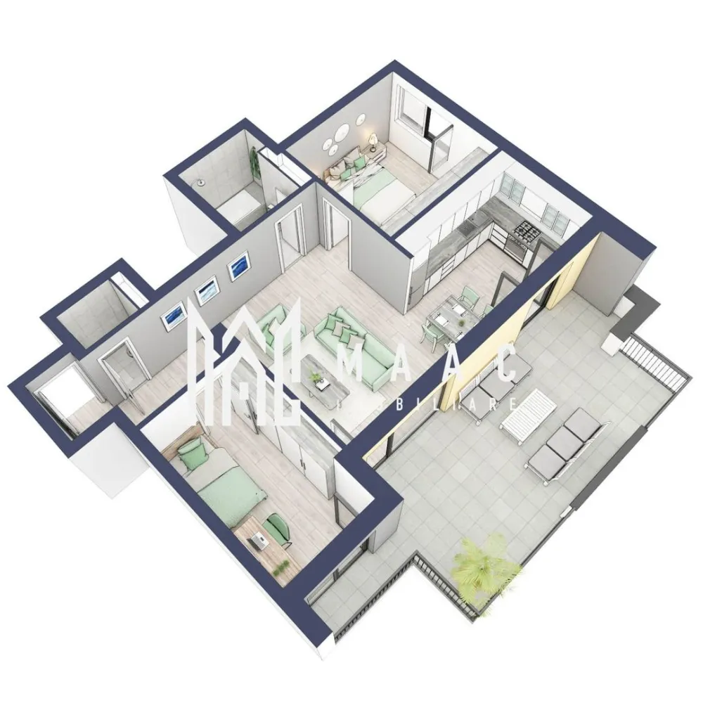 Apartament 3 camere | Balcon 27.3 mp | Etaj 3 | Turnisor - MAAC Imobiliare are plăcerea de a vă prezenta o oportunitate excepțională de a achiziționa un apartament modern, situat la etajul 3, cu o suprafață totală de 93.8 m², amplasat în noul ansamblu rezidențial GreenHill, zona Turnișor. Acest ansamblu rezidențial, cu intabularea în vara 2026, oferă locuințe de înaltă calitate și facilități premium, proiectate pentru a satisface cele mai exigente cerințe.

Detalii Apartament:
Suprafața Totală: 93.8 m²

Compartimentare:
Bucatarie + Living - 29,9 m²
Dormitor - 13,1 m²
Dormitor 2 - 10,7 m²
Baie - 4,9 m²
Baie 2 (WC) - 1,6 m²
Hol - 6,3 m²
Suprafata balcon - 27,3 m²

Caracteristici și Dotări:

Cu 19% TVA: € 165.410
Apartamentul se vinde în stadiul de "la alb".

Facilități Premium:
Boxă la subsol: Spațiu suplimentar de depozitare pentru confortul dvs.
Rulouri electrice la dormitoare: Confort sporit și intimitate.
Încălzire în pardoseală: Eficiență termică și confort maxim.
Lift: Acces facil și rapid la etaje.
Terasa: Spațiu exterior generos pentru relaxare.
Baie cu cadă: Design modern și funcționalitate.

Descriere Ansamblu Rezidențial
GreenHill este un ansamblu rezidențial de lux, situat într-o zonă liniștită și accesibilă din Turnișor. Proiectul a fost conceput pentru a oferi locatarilor un stil de viață modern și confortabil, punând accent pe calitate, design și funcționalitate. Cu o gamă variată de facilități și dotări premium, GreenHill reprezintă alegerea ideală pentru cei care doresc să se bucure de un cămin primitor și elegant.

Apartamentele vor fi intabulate in vara 2026 si se vor preda in toamna anului 2026.

Pentru Mai Multe Informații și Vizionări
Nu ratați ocazia de a deveni proprietarul acestui apartament deosebit! Pentru mai multe detalii și programări pentru vizionări, vă rugăm să contactați agenții noștri de la MAAC Imobiliare. Suntem aici pentru a vă oferi toate informațiile de care aveți nevoie și pentru a vă ghida în procesul de achiziție.

Pentru mai multe detalii, precizati telefonic ca ati vizionat anuntul cu ID: CP2287152.

MAAC Imobiliare - Partenerul Dumneavoastră de Încredere în Imobiliare.