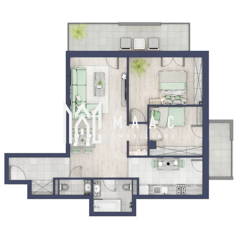 Apartament 3 camere | Balcoane 16.1 mp | Etaj 2 | Turnisor - MAAC Imobiliare are plăcerea de a vă prezenta o oportunitate excepțională de a achiziționa un apartament modern, situat la etajul 2, cu o suprafață totală de 86.3 m², amplasat în noul ansamblu rezidențial GreenHill, zona Turnișor. Acest ansamblu rezidențial, cu intabularea în vara 2026, oferă locuințe de înaltă calitate și facilități premium, proiectate pentru a satisface cele mai exigente cerințe.

Detalii Apartament:
Suprafața Totală: 86.3 m²

Compartimentare:
Bucatarie - 8,9 m²
Living - 25,7 m²
Dormitor - 12,6 m²
Dormitor 2 - 8,7 m²
Baie - 4,7 m²
Baie 2 (WC) - 2,0 m²
Hol - 5,8 m²
Sas - 1,8 m²
Suprafata balcon - 11,7 + 4,4 m²

Caracteristici și Dotări:

Cu 19% TVA: € € 154.581
Apartamentul se vinde în stadiul de "la alb".

Facilități Premium:
Boxă la subsol: Spațiu suplimentar de depozitare pentru confortul dvs.
Rulouri electrice la dormitoare: Confort sporit și intimitate.
Încălzire în pardoseală: Eficiență termică și confort maxim.
Lift: Acces facil și rapid la etaje.
Terasa: Spațiu exterior generos pentru relaxare.
Baie cu cadă: Design modern și funcționalitate.

Descriere Ansamblu Rezidențial
GreenHill este un ansamblu rezidențial de lux, situat într-o zonă liniștită și accesibilă din Turnișor. Proiectul a fost conceput pentru a oferi locatarilor un stil de viață modern și confortabil, punând accent pe calitate, design și funcționalitate. Cu o gamă variată de facilități și dotări premium, GreenHill reprezintă alegerea ideală pentru cei care doresc să se bucure de un cămin primitor și elegant.

Apartamentele vor fi intabulate in vara 2026 si se vor preda in toamna anului 2026.

Pentru Mai Multe Informații și Vizionări
Nu ratați ocazia de a deveni proprietarul acestui apartament deosebit! Pentru mai multe detalii și programări pentru vizionări, vă rugăm să contactați agenții noștri de la MAAC Imobiliare. Suntem aici pentru a vă oferi toate informațiile de care aveți nevoie și pentru a vă ghida în procesul de achiziție.

Pentru mai multe detalii, precizati telefonic ca ati vizionat anuntul cu ID: CP2287138.

MAAC Imobiliare - Partenerul Dumneavoastră de Încredere în Imobiliare.