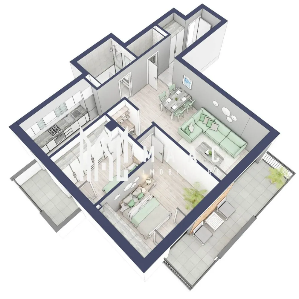 Apartament 3 camere | Balcoane 16.1 mp | Etaj 2 | Turnisor - MAAC Imobiliare are plăcerea de a vă prezenta o oportunitate excepțională de a achiziționa un apartament modern, situat la etajul 2, cu o suprafață totală de 86.3 m², amplasat în noul ansamblu rezidențial GreenHill, zona Turnișor. Acest ansamblu rezidențial, cu intabularea în vara 2026, oferă locuințe de înaltă calitate și facilități premium, proiectate pentru a satisface cele mai exigente cerințe.

Detalii Apartament:
Suprafața Totală: 86.3 m²

Compartimentare:
Bucatarie - 8,9 m²
Living - 25,7 m²
Dormitor - 12,6 m²
Dormitor 2 - 8,7 m²
Baie - 4,7 m²
Baie 2 (WC) - 2,0 m²
Hol - 5,8 m²
Sas - 1,8 m²
Suprafata balcon - 11,7 + 4,4 m²

Caracteristici și Dotări:

Cu 19% TVA: € € 154.581
Apartamentul se vinde în stadiul de "la alb".

Facilități Premium:
Boxă la subsol: Spațiu suplimentar de depozitare pentru confortul dvs.
Rulouri electrice la dormitoare: Confort sporit și intimitate.
Încălzire în pardoseală: Eficiență termică și confort maxim.
Lift: Acces facil și rapid la etaje.
Terasa: Spațiu exterior generos pentru relaxare.
Baie cu cadă: Design modern și funcționalitate.

Descriere Ansamblu Rezidențial
GreenHill este un ansamblu rezidențial de lux, situat într-o zonă liniștită și accesibilă din Turnișor. Proiectul a fost conceput pentru a oferi locatarilor un stil de viață modern și confortabil, punând accent pe calitate, design și funcționalitate. Cu o gamă variată de facilități și dotări premium, GreenHill reprezintă alegerea ideală pentru cei care doresc să se bucure de un cămin primitor și elegant.

Apartamentele vor fi intabulate in vara 2026 si se vor preda in toamna anului 2026.

Pentru Mai Multe Informații și Vizionări
Nu ratați ocazia de a deveni proprietarul acestui apartament deosebit! Pentru mai multe detalii și programări pentru vizionări, vă rugăm să contactați agenții noștri de la MAAC Imobiliare. Suntem aici pentru a vă oferi toate informațiile de care aveți nevoie și pentru a vă ghida în procesul de achiziție.

Pentru mai multe detalii, precizati telefonic ca ati vizionat anuntul cu ID: CP2287138.

MAAC Imobiliare - Partenerul Dumneavoastră de Încredere în Imobiliare.