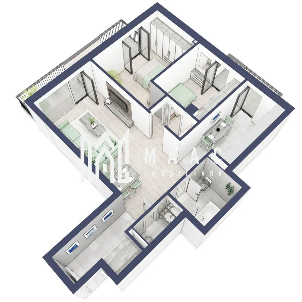 Apartament 3 camere | Balcoane 16.1 mp | Etaj 2 | Turnisor - MAAC Imobiliare are plăcerea de a vă prezenta o oportunitate excepțională de a achiziționa un apartament modern, situat la etajul 2, cu o suprafață totală de 86.3 m², amplasat în noul ansamblu rezidențial GreenHill, zona Turnișor. Acest ansamblu rezidențial, cu intabularea în vara 2026, oferă locuințe de înaltă calitate și facilități premium, proiectate pentru a satisface cele mai exigente cerințe.

Detalii Apartament:
Suprafața Totală: 86.3 m²

Compartimentare:
Bucatarie - 8,9 m²
Living - 25,7 m²
Dormitor - 12,6 m²
Dormitor 2 - 8,7 m²
Baie - 4,7 m²
Baie 2 (WC) - 2,0 m²
Hol - 5,8 m²
Sas - 1,8 m²
Suprafata balcon - 11,7 + 4,4 m²

Caracteristici și Dotări:

Cu 19% TVA: € € 154.581
Apartamentul se vinde în stadiul de "la alb".

Facilități Premium:
Boxă la subsol: Spațiu suplimentar de depozitare pentru confortul dvs.
Rulouri electrice la dormitoare: Confort sporit și intimitate.
Încălzire în pardoseală: Eficiență termică și confort maxim.
Lift: Acces facil și rapid la etaje.
Terasa: Spațiu exterior generos pentru relaxare.
Baie cu cadă: Design modern și funcționalitate.

Descriere Ansamblu Rezidențial
GreenHill este un ansamblu rezidențial de lux, situat într-o zonă liniștită și accesibilă din Turnișor. Proiectul a fost conceput pentru a oferi locatarilor un stil de viață modern și confortabil, punând accent pe calitate, design și funcționalitate. Cu o gamă variată de facilități și dotări premium, GreenHill reprezintă alegerea ideală pentru cei care doresc să se bucure de un cămin primitor și elegant.

Apartamentele vor fi intabulate in vara 2026 si se vor preda in toamna anului 2026.

Pentru Mai Multe Informații și Vizionări
Nu ratați ocazia de a deveni proprietarul acestui apartament deosebit! Pentru mai multe detalii și programări pentru vizionări, vă rugăm să contactați agenții noștri de la MAAC Imobiliare. Suntem aici pentru a vă oferi toate informațiile de care aveți nevoie și pentru a vă ghida în procesul de achiziție.

Pentru mai multe detalii, precizati telefonic ca ati vizionat anuntul cu ID: CP2287138.

MAAC Imobiliare - Partenerul Dumneavoastră de Încredere în Imobiliare.