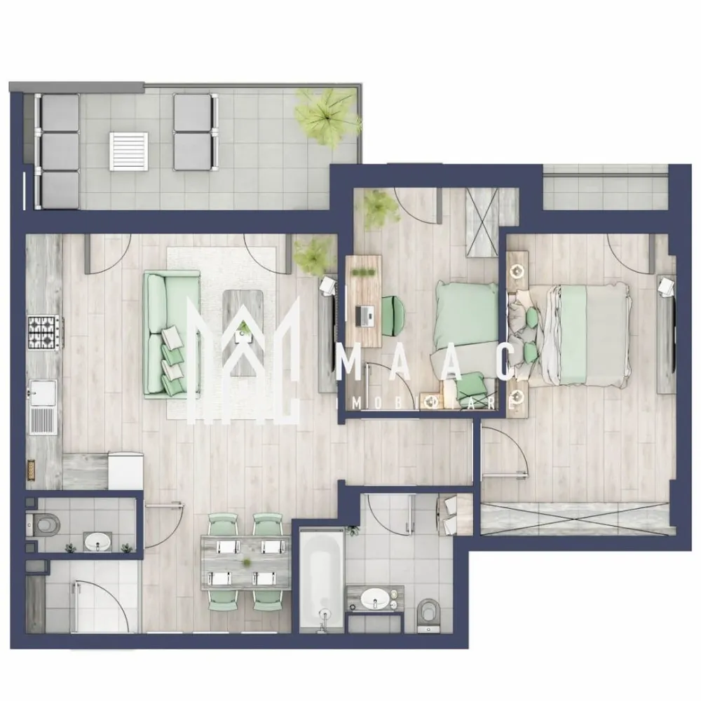 Apartament 3 camere | Balcoane 10.6 mp | Etaj 2 | Turnisor - MAAC Imobiliare are plăcerea de a vă prezenta o oportunitate excepțională de a achiziționa un apartament modern, situat la etajul 2, cu o suprafață totală de 73.3 m², amplasat în noul ansamblu rezidențial GreenHill, zona Turnișor. Acest ansamblu rezidențial, cu intabularea în vara 2026, oferă locuințe de înaltă calitate și facilități premium, proiectate pentru a satisface cele mai exigente cerințe.

Detalii Apartament:
Suprafața Totală: 73.3 m²

Compartimentare:

Bucatarie + Living - 24,1 m²
Dormitor - 14,4 m²
Dormitor 2 - 9,2 m²
Baie - 5,5 m²
Baie 2 (WC) - 1,8 m²
Hol - 5,3 m²
Sas - 2,4 m²
Logie - 1,5 m²
Suprafata balcon - 10,6 m²

Caracteristici și Dotări:

Cu 19% TVA: € 142.205
Apartamentul se vinde în stadiul de "la alb".

Facilități Premium:
Boxă la subsol: Spațiu suplimentar de depozitare pentru confortul dvs.
Rulouri electrice la dormitoare: Confort sporit și intimitate.
Încălzire în pardoseală: Eficiență termică și confort maxim.
Lift: Acces facil și rapid la etaje.
Terasa: Spațiu exterior generos pentru relaxare.
Baie cu cadă: Design modern și funcționalitate.

Descriere Ansamblu Rezidențial
GreenHill este un ansamblu rezidențial de lux, situat într-o zonă liniștită și accesibilă din Turnișor. Proiectul a fost conceput pentru a oferi locatarilor un stil de viață modern și confortabil, punând accent pe calitate, design și funcționalitate. Cu o gamă variată de facilități și dotări premium, GreenHill reprezintă alegerea ideală pentru cei care doresc să se bucure de un cămin primitor și elegant.

Apartamentele vor fi intabulate in vara 2026 si se vor preda in toamna anului 2026.

Pentru Mai Multe Informații și Vizionări
Nu ratați ocazia de a deveni proprietarul acestui apartament deosebit! Pentru mai multe detalii și programări pentru vizionări, vă rugăm să contactați agenții noștri de la MAAC Imobiliare. Suntem aici pentru a vă oferi toate informațiile de care aveți nevoie și pentru a vă ghida în procesul de achiziție.

Pentru mai multe detalii, precizati telefonic ca ati vizionat anuntul cu ID: CP2287133.

MAAC Imobiliare - Partenerul Dumneavoastră de Încredere în Imobiliare.