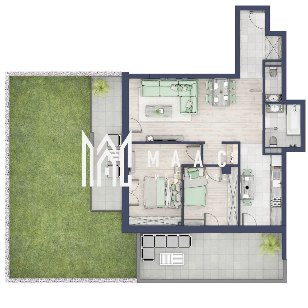 Apartament 3 camere | Balcoane 11.8 mp | Gradica ca. 107mp | Turnisor - MAAC Imobiliare are plăcerea de a vă prezenta o oportunitate excepțională de a achiziționa un apartament modern, situat la parter, cu o suprafață totală de 122 m², amplasat în noul ansamblu rezidențial GreenHill, zona Turnișor. Acest ansamblu rezidențial, cu intabulare în toamna 2026, oferă locuințe de înaltă calitate și facilități premium, proiectate pentru a satisface cele mai exigente cerințe.

Detalii Apartament:
Suprafața Totală: 122 m²

Compartimentare:

Bucatarie - 8,9 m²
Living - 25,7 m²
Dormitor - 12,5 m²
Dormitor 2 - 8,8 m²
Baie - 4,7 m²
Baie 2 (WC) - 2,0 m²
Hol - 5,8 m²
Sas - 1,9 m²
Suprafata balcon - 11,8 m²
Terasa - 40,0 m²
Gradina - 107,0 m²

Caracteristici și Dotări:

Preț: € 186.945 cu 21% TVA inclus.
Apartamentul se vinde în stadiul de "la alb".

Facilități Premium:
Boxă la subsol: Spațiu suplimentar de depozitare pentru confortul dvs.
Rulouri electrice la dormitoare: Confort sporit și intimitate.
Încălzire în pardoseală: Eficiență termică și confort maxim.
Lift: Acces facil și rapid la etaje.
Terasa: Spațiu exterior generos pentru relaxare.
Baie cu cadă: Design modern și funcționalitate.

Descriere Ansamblu Rezidențial
GreenHill este un ansamblu rezidențial de lux, situat într-o zonă liniștită și accesibilă din Turnișor. Proiectul a fost conceput pentru a oferi locatarilor un stil de viață modern și confortabil, punând accent pe calitate, design și funcționalitate. Cu o gamă variată de facilități și dotări premium, GreenHill reprezintă alegerea ideală pentru cei care doresc să se bucure de un cămin primitor și elegant.

Apartamentele vor fi intabulate in toamna anului 2026.

Pentru Mai Multe Informații și Vizionări
Nu ratați ocazia de a deveni proprietarul acestui apartament deosebit! Pentru mai multe detalii și programări pentru vizionări, vă rugăm să contactați agenții noștri de la MAAC Imobiliare. Suntem aici pentru a vă oferi toate informațiile de care aveți nevoie și pentru a vă ghida în procesul de achiziție.

Apartamentul A3 Blocul A.

Pentru mai multe detalii, precizati telefonic ca ati vizionat anuntul cu ID: CP2286998.

MAAC Imobiliare - Partenerul Dumneavoastră de Încredere în Imobiliare.