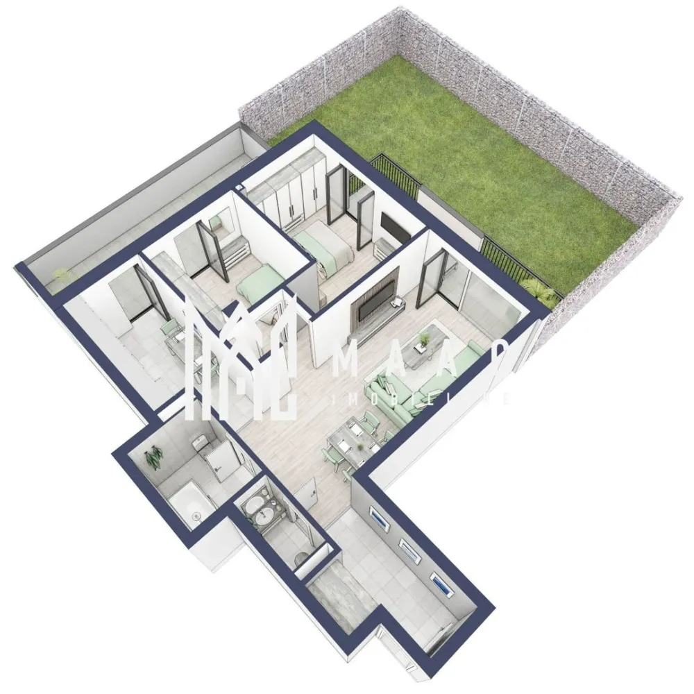 Apartament 3 camere | Balcoane 11.8 mp | Gradica ca. 107mp | Turnisor - MAAC Imobiliare are plăcerea de a vă prezenta o oportunitate excepțională de a achiziționa un apartament modern, situat la parter, cu o suprafață totală de 122 m², amplasat în noul ansamblu rezidențial GreenHill, zona Turnișor. Acest ansamblu rezidențial, cu intabulare în toamna 2026, oferă locuințe de înaltă calitate și facilități premium, proiectate pentru a satisface cele mai exigente cerințe.

Detalii Apartament:
Suprafața Totală: 122 m²

Compartimentare:

Bucatarie - 8,9 m²
Living - 25,7 m²
Dormitor - 12,5 m²
Dormitor 2 - 8,8 m²
Baie - 4,7 m²
Baie 2 (WC) - 2,0 m²
Hol - 5,8 m²
Sas - 1,9 m²
Suprafata balcon - 11,8 m²
Terasa - 40,0 m²
Gradina - 107,0 m²

Caracteristici și Dotări:

Preț: € 186.945 cu 21% TVA inclus.
Apartamentul se vinde în stadiul de "la alb".

Facilități Premium:
Boxă la subsol: Spațiu suplimentar de depozitare pentru confortul dvs.
Rulouri electrice la dormitoare: Confort sporit și intimitate.
Încălzire în pardoseală: Eficiență termică și confort maxim.
Lift: Acces facil și rapid la etaje.
Terasa: Spațiu exterior generos pentru relaxare.
Baie cu cadă: Design modern și funcționalitate.

Descriere Ansamblu Rezidențial
GreenHill este un ansamblu rezidențial de lux, situat într-o zonă liniștită și accesibilă din Turnișor. Proiectul a fost conceput pentru a oferi locatarilor un stil de viață modern și confortabil, punând accent pe calitate, design și funcționalitate. Cu o gamă variată de facilități și dotări premium, GreenHill reprezintă alegerea ideală pentru cei care doresc să se bucure de un cămin primitor și elegant.

Apartamentele vor fi intabulate in toamna anului 2026.

Pentru Mai Multe Informații și Vizionări
Nu ratați ocazia de a deveni proprietarul acestui apartament deosebit! Pentru mai multe detalii și programări pentru vizionări, vă rugăm să contactați agenții noștri de la MAAC Imobiliare. Suntem aici pentru a vă oferi toate informațiile de care aveți nevoie și pentru a vă ghida în procesul de achiziție.

Apartamentul A3 Blocul A.

Pentru mai multe detalii, precizati telefonic ca ati vizionat anuntul cu ID: CP2286998.

MAAC Imobiliare - Partenerul Dumneavoastră de Încredere în Imobiliare.