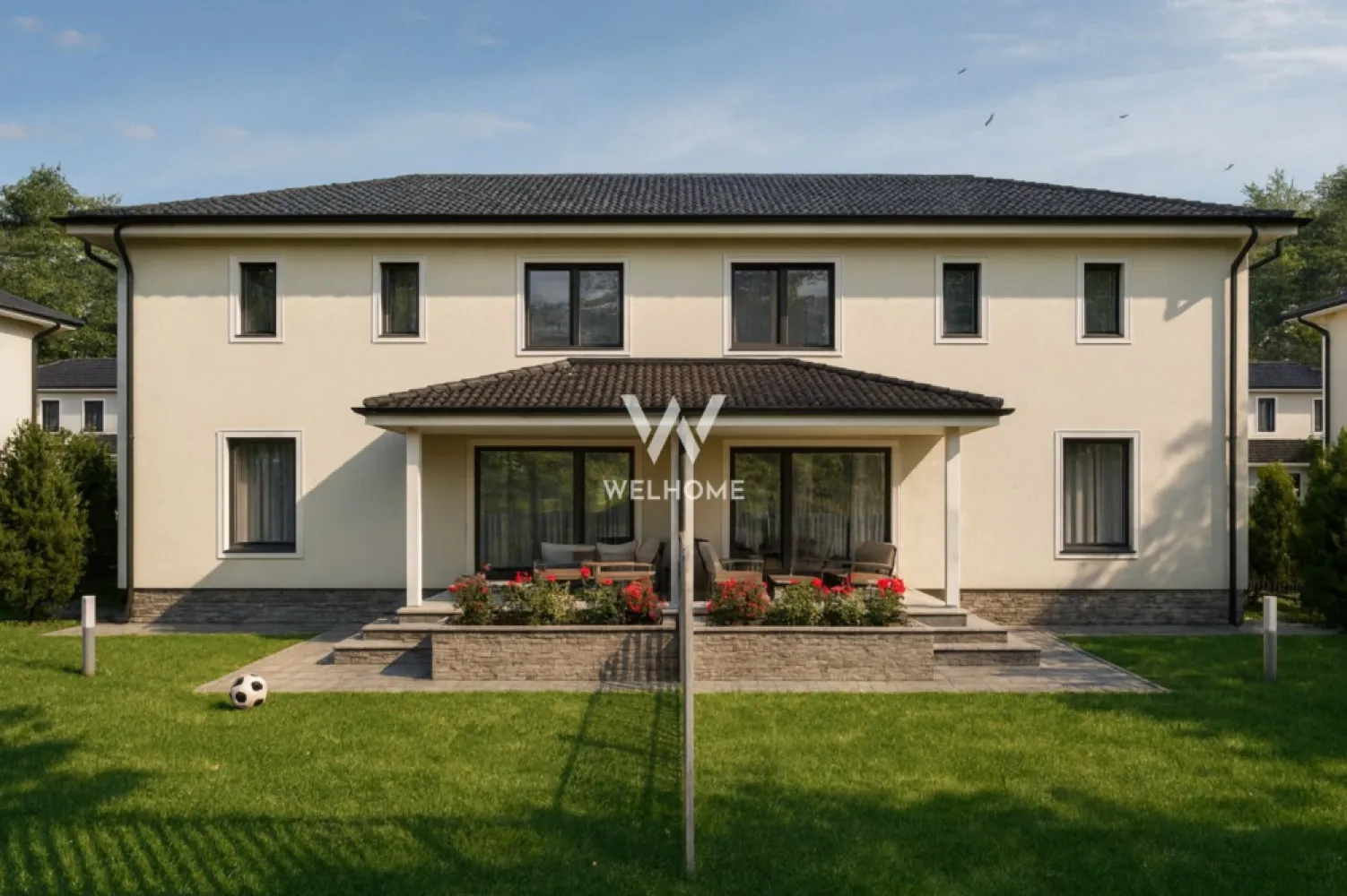 Proiect NOU de case,Sura Mica, Sibiu COMISION 0 - Situat într-un ansamblul rezidențial nou cu 100 de case, tip duplex si individuale, la doar câteva minute de Sibiu, acest duplex poate deveni acasă pentru tine.

- Suprafata utila: 102 mp
- Suprafata teren: 300 mp, curte libera: 219 mp
Compartimentare:
Parter: living, bucatarie, baie, iesire pe terasa de 10 mp.
Etaj: 3 dormitoare, baie, casa scarii.
+ Pod de 61 mp.

- Predare LA ALB la INTERIOR: Pereți tencuiți, gletuiți, plus strat de amorsă, pardoseli cu șapă mecanizată, instalații electrice, tablou electric curenți tari și curenți slabi, instalație sanitară completă, fără obiecte sanitare, centrală termică Ariston de 24 kW, încălzire în pardoseală Uponor, infrastructură cablată pentru termostate, ușă la intrare.
- Casa se preda LA CHEIE la EXTERIOR: Fațade cu tencuială decorativă, tâmplărie din PVC cu 3 foi de sticlă și profil de 5 camere, glafuri la geamuri, pe exterior, contoare de utilități montate la limita de proprietate (apometru, electric, gaz), gard alb în stil american, cu poartă de acces pietonală, 2 locuri de parcare pavate cu dale din beton - în fața casei, alei și trotuare amenajate în jurul fiecărei locuințe.

Caracteristici constructie: Cadre din beton armat, zidărie portantă din cărămidă de 25 cm și compartimentări din cărămidă de 11,5 / 25 cm, duplexurile au perete dublu din cărămidă de 25 cm, cu strat termoizolant între unități, termoizolație cu polistiren de 15 cm, planșeu din beton inclusiv între etajul 1 și pod, acoperiș tip șarpantă din lemn, cu învelitoare din țiglă ceramică gri, terasă acoperită cu țiglă ceramică gri. 

Pret: 155.000 euro + Tva 

* Se accepta plata cu credit ipotecar cu avans minim 25%. 
* Se accepta si plata cu criptomonede.