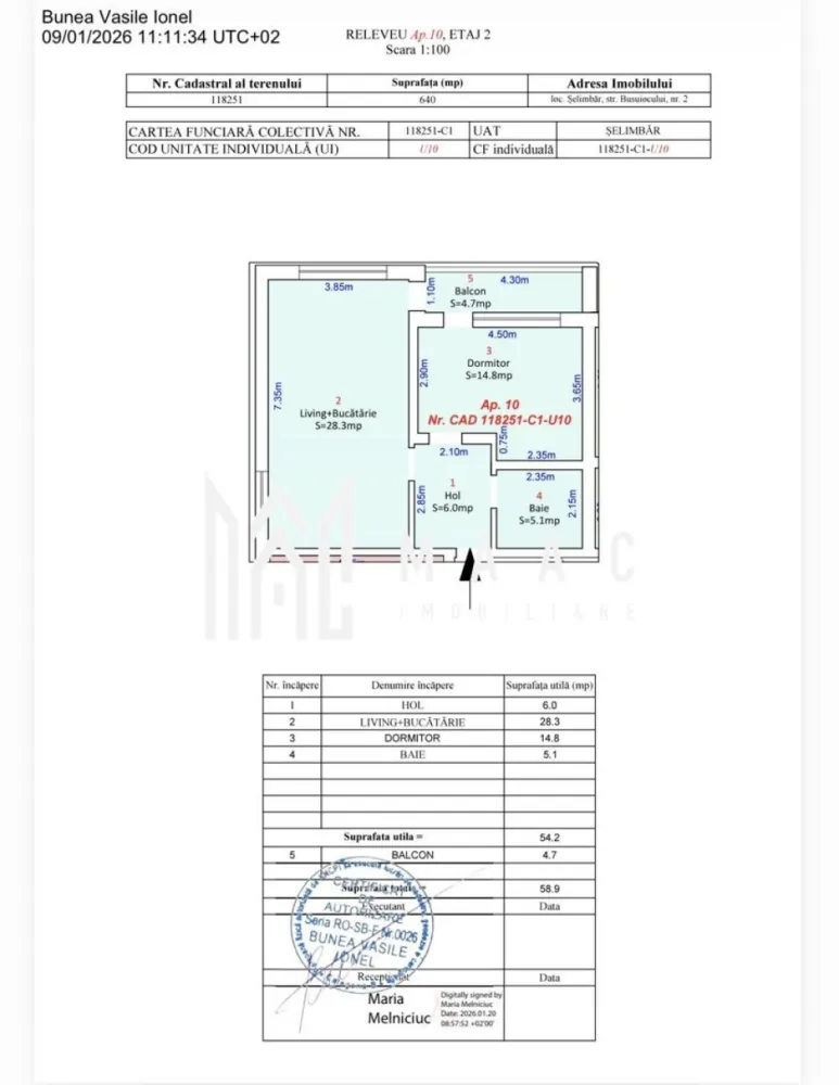 Apartament 2 camere I Etajul 1 I Balcon I Selimbar