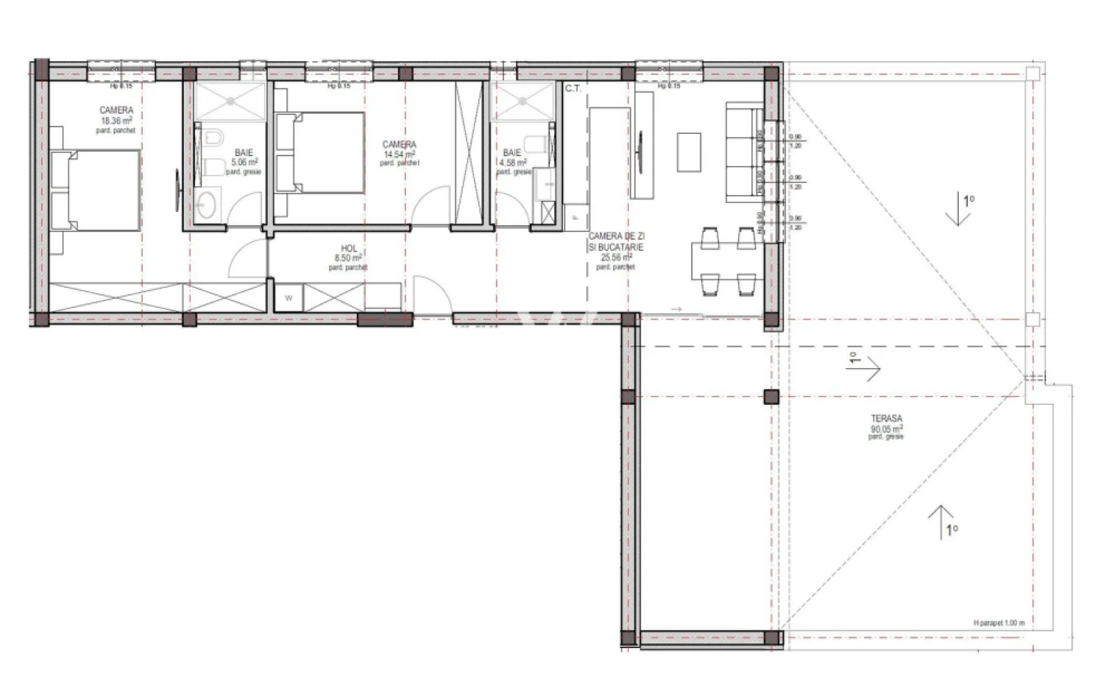 Penthouse 3 camere , 2 bai,TERASA 90mp, Lacul lui Binder, Sibiu - Va prezentam un apartament de tip penthouse, cu o terasa panoramica absolut superba. 

Suprafata utila : 76.6 mp 
Compartimentare: hol cu acces in livingul open space cu bucataria, baie, 2 dormitoare, unul cu baie proprie. 
 Terasa 90 mp utili, partial acoperita

Predare la stadiul de alb : geamuri si usa termopan 3 foi de sticla, pereti tencuiti si gletuiti, sapa elicopterizata, centrala, incalzire in pardoseala instalatii electrice, termice si sanitare. 

Loc de parcare inclus în preț, cu posibilitatea achiziționării unui al doilea loc (în funcție de disponibilitate).
Termen de predare: iulie 2026 

Pret : 224.000 euro Tva inclus COMISION ZERO

Detalii si vizionari: 0752.088.381- Roxana 
Merita vazut! Terasa panoramica asupra orasului. Posibilitate de finisare la cheie, contracost