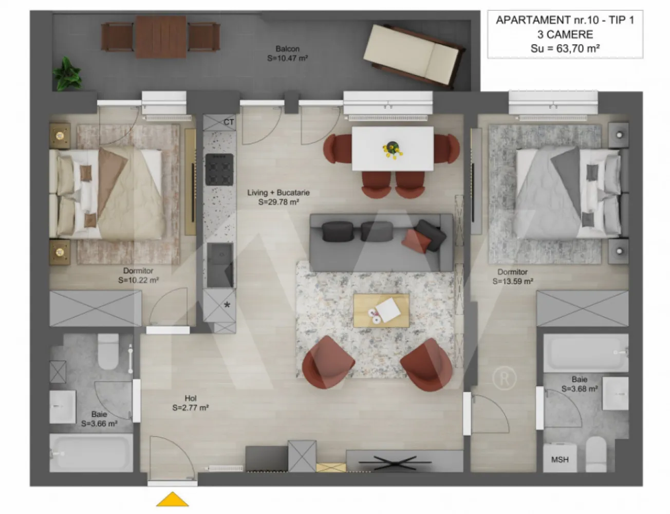 Apartament de vanzare 3 camere Sibiu Doamna Stanca 64mpu finisat cheie - Apartament de vanzare 3 camere Sibiu Doamna Stanca 64mpu finisat la cheie.
Descoperiti noul dumneavoastra camin – un apartament de 3 camere in zona Doamna Stanca!
Va prezentam un apartament spatios, cu o suprafata utila de 63,70 mp, completat de un balcon de 10,47 mp, ideal pentru momente de relaxare. Situat la etajul 1 dintr-un bloc modern cu 6 etaje + etaj retras, acest imobil decomandat imbina confortul si functionalitatea intr-o locatie de exceptie.
Beneficiile pe care le veti avea:
Confort si spatiu: Compartimentare inteligenta, incluzand 2 dormitoare ( unul cu baie proprie ), 2 bai, un living open-space cu bucatarie in suprafata de 29,78mp, nemobilat, dar pregatit sa fie transformat in caminul ideal.
Conexiune cu punctele de interes: Aproape de scoala, gradinita, Shopping City, restaurante si magazine – tot ce aveti nevoie la doar cativa pasi distanta.
Economie de timp și bani: Loc de parcare inclus in pret si toate utilitatile necesare deja disponibile – curent electric, apa, gaz, CATV, fibra optica.
Calitate si siguranta: Blocul este construit in 2025, cu structura din caramida, izolatie termica, interfon si lift. În interior, locuința este va fi pregătită la stadiul de cheie cu finisaje moderne, centrala termică în condensație.
Nu lăsați această oportunitate să vă scape:
Astfel de apartamente, într-o locație atât de dorită, se vând rapid! Imaginați-vă cum ar fi să trăiți într-o locuință nouă, sigură, confortabilă și conectată la toate facilitățile zonei.

Ce trebuie să faceți acum?
Contactați-ne pentru a programa un tur de vizionare. Vă vom ghida personal și vă vom arăta cum acest apartament poate deveni casa pe care ați visat-o întotdeauna.
Acum este momentul să transformați această oportunitate în realitate!
