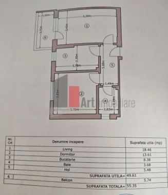 Apartament cu 2 camere de vanzare -Pacii-cu centrala-semimobilat si utilat