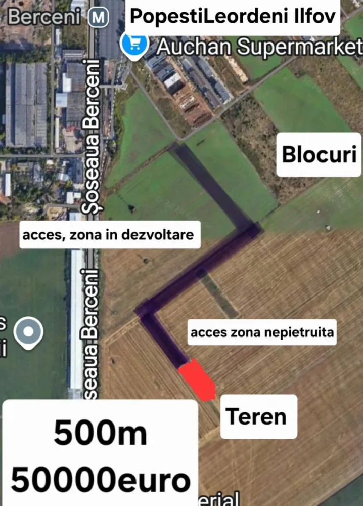 Teren linga metrou berceni - 500m 50000euroZona nouaIdeal investitie&nbsp;Linga viitoarea pasarela rutiera