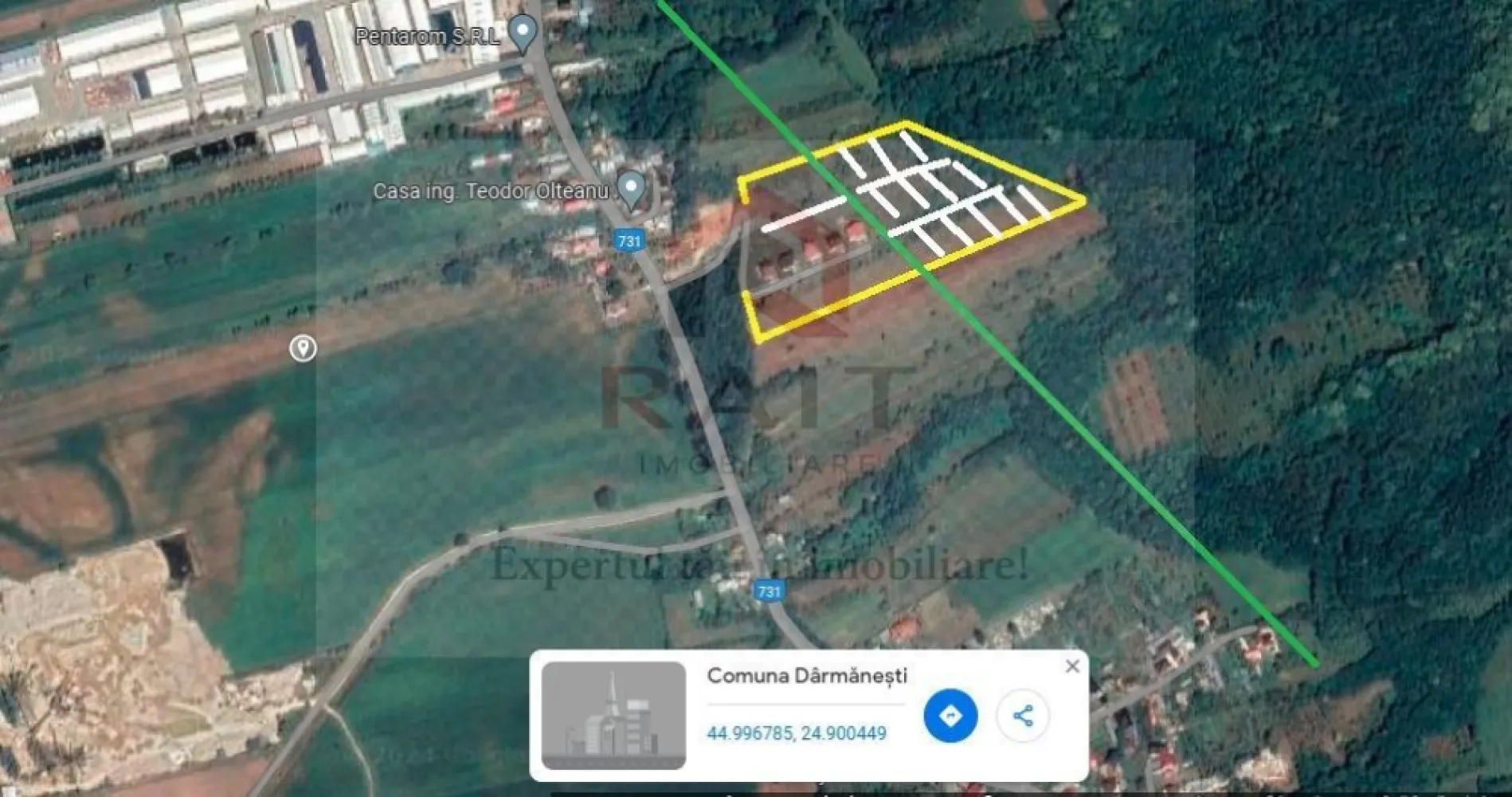 Teren Intravilan Parcelabil - Se vinde 20 parcele teren intre 600 si 800 mp x 17 euro mp.
Proiect de Dezvoltare Imobiliară: Divizarea terenului în parcele mai mici pentru construcția de case de vacanță sau vile cu vedere panoramică către munte, creând astfel o comunitate rezidențială exclusivistă.
