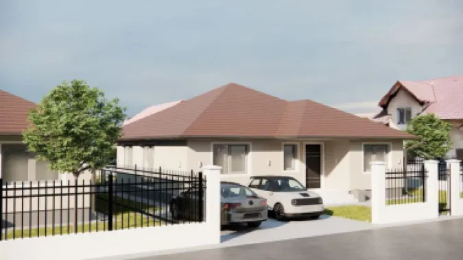 Casa 4 cam.2 băi,1 pivniță 1 dressing,500mp.teren,gard,pavaj