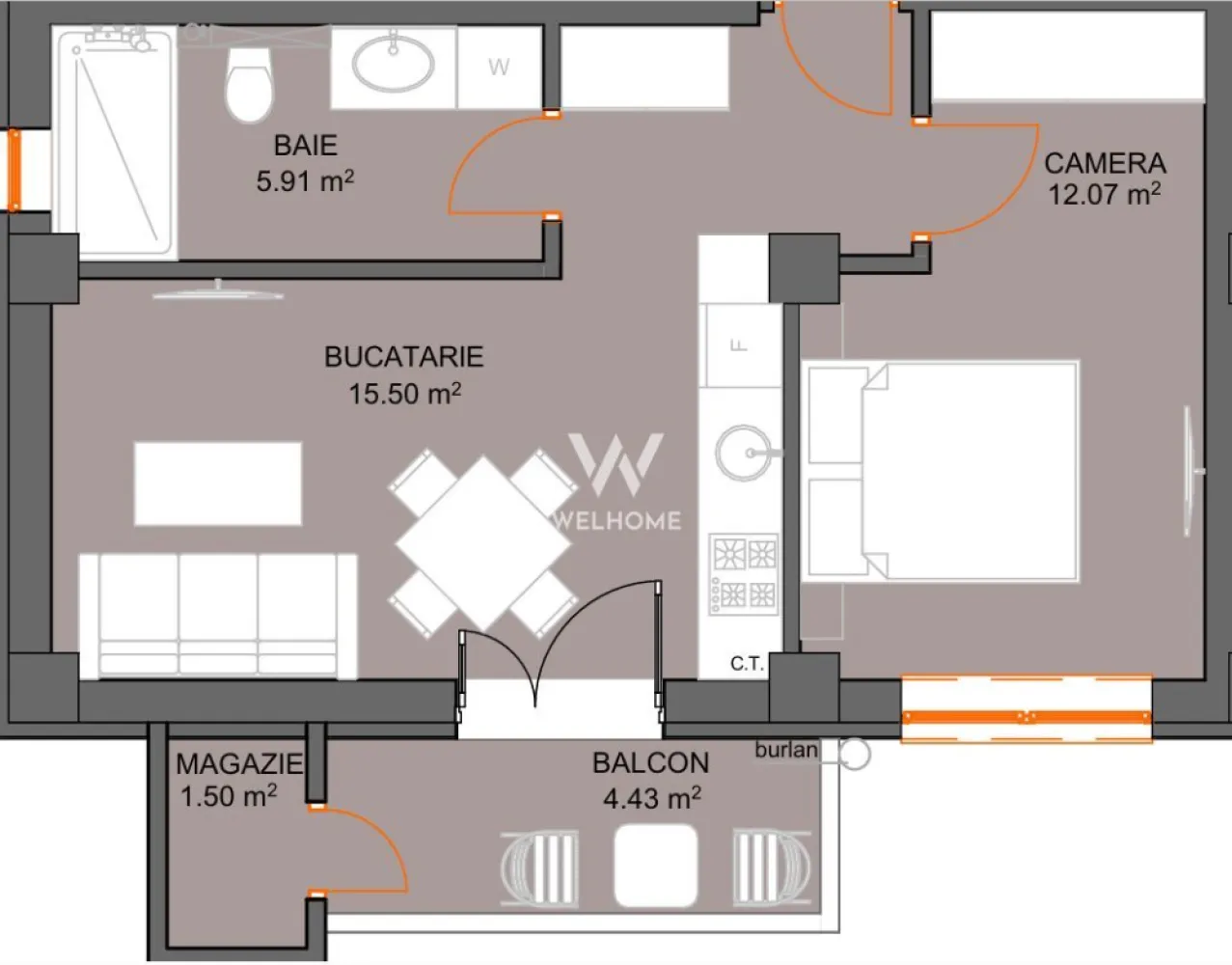 Apartament cu 2 camere si avans doar 5% - zona Doamna Stanca - Sibiu - Proiect nou, in faza de constructie
Primele preturi listate
Dezvoltator cu o experienta de 15 ani pe piata
Loc de parcare suprateran (optional subteran) si spatiu depozitare pentru fiecare apartament inclus in pret
Termen receptie: 2028
Locatie: Zona Shopping City Sibiu

Apartament 2 camere cu predare La Alb (optional La Cheie).
Compartimentare: hol, dormitor, living cu bucatarie, baie cu geam, balcon, spatiu pentru depozitare

Alte puncte forte:
*Bloc modern D+P+6
*Incalzire in pardoseala
*Lift pentru 6 persoane
*Parcari pentru vizitatori
*Zona comerciala si de interes
*Spatiu amenajat pentru biciclete
*Vedere panoramica
 
Pret: 
*pentru etaj: parter - et.3, 88 000 Euro TVA Inclus predare la stadiu interior La Alb. 
*pentru etaj: 4 - 6, 78 000 Euro TVA Inclus predare la stadiu interior La Alb. 
Optional pentru finisaje de interior +3000euro.