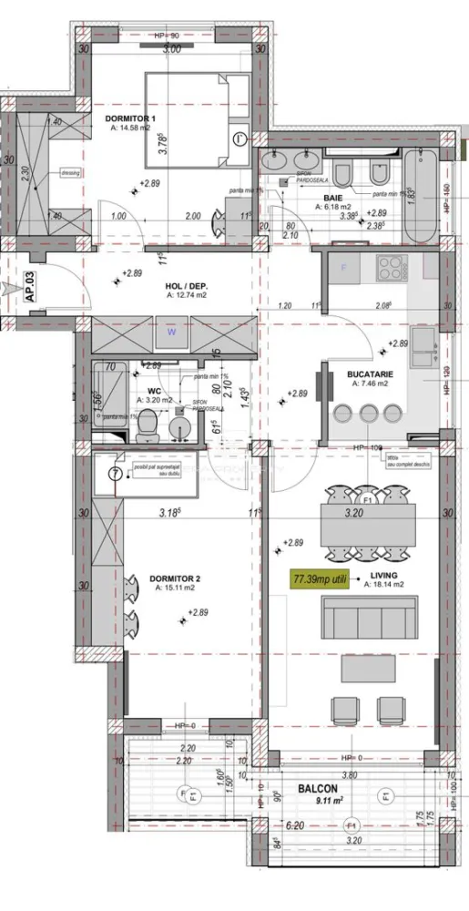 Apartament 3 camere/77 mp, /LA CHEIE /zona Industriala Vest