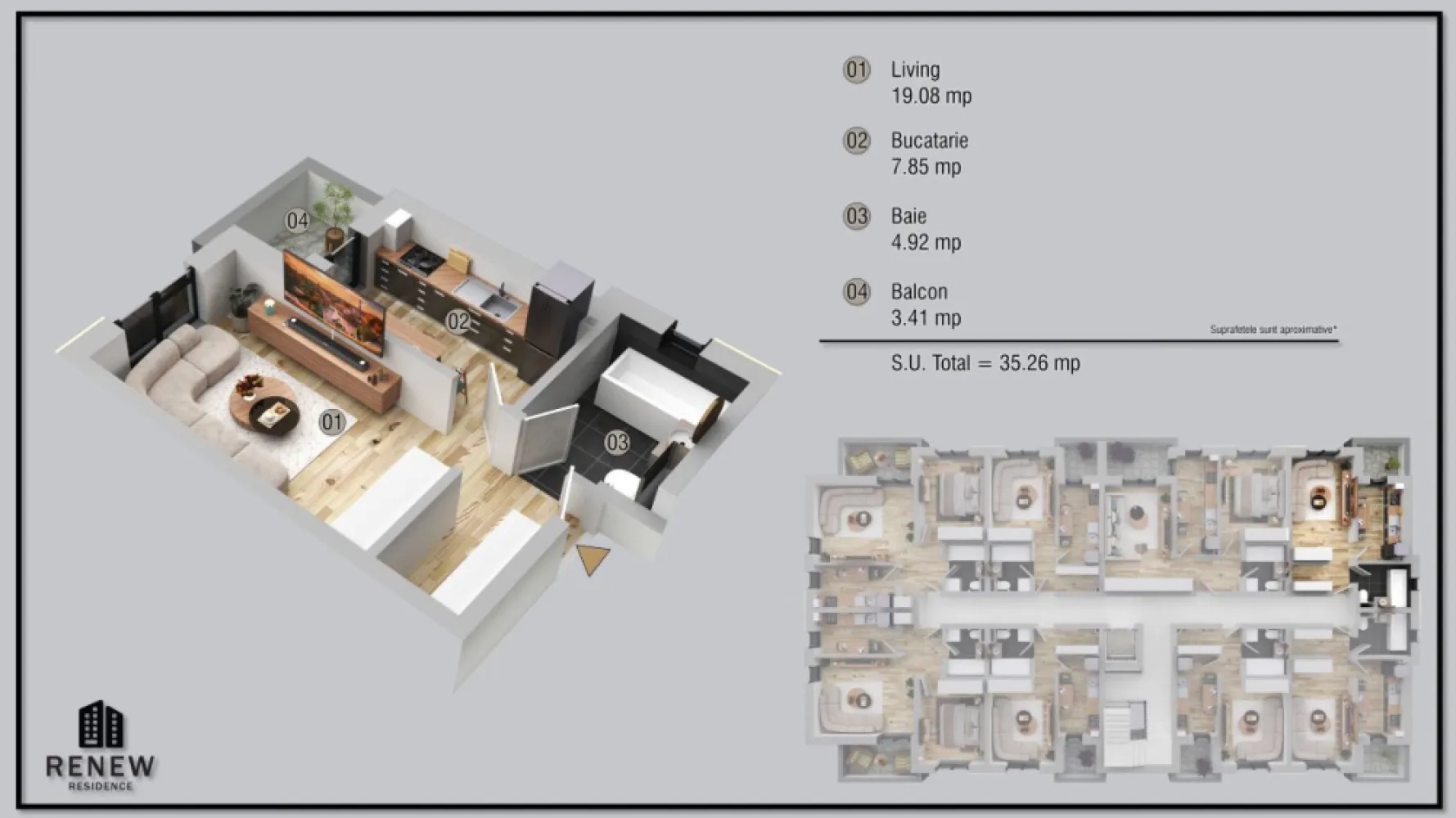 Garsoniera in zona Militari Residence finalizare aprilie 2026 - TVA INCLUS !! Vă prezentăm o garsonieră deosebită, situată în cartierul Militari Residence, într-un bloc modern cu regim de înălțime P+4, poziționat strategic pentru a vă oferi confort și accesibilitate. Detalii proprietate: - Tip: Garsonieră - Etaj: Intermediar - Termen de finalizare: aprilie 2026 - Locație: Militari Residence strada Tineretului Avantaje: - Bloc nou, construit cu materiale de calitate, garantând un standard ridicat de confort. - Poziție excelentă, în imediata apropiere a mijloacelor de transport în comun, pentru o deplasare facilă către orice zonă a orașului. - Acces rapid la instituții educaționale (școli publice), centre comerciale, supermarketuri și mall-uri. - Zonă liniștită, ideală pentru locuit sau investiție. Acum este momentul să achiziționați locuința visurilor dumneavoastră! Contactați-ne pentru mai multe detalii și programarea unei vizionări.