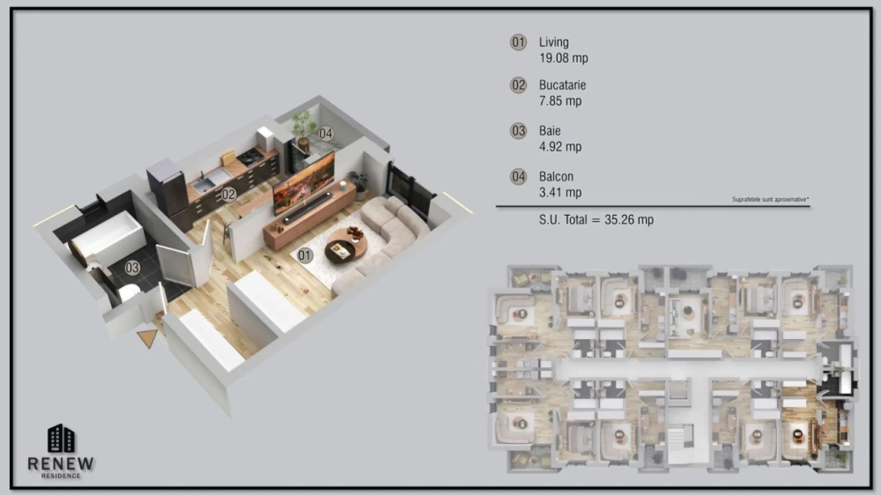 Garsoniera in zona Militari Residence finalizare aprilie 2026 - TVA INCLUS !! Vă prezentăm o garsonieră deosebită, situată în cartierul Militari Residence, într-un bloc modern cu regim de înălțime P+4, poziționat strategic pentru a vă oferi confort și accesibilitate. Detalii proprietate: - Tip: Garsonieră - Etaj: Intermediar - Termen de finalizare: aprilie 2026 - Locație: Militari Residence strada Tineretului Avantaje: - Bloc nou, construit cu materiale de calitate, garantând un standard ridicat de confort. - Poziție excelentă, în imediata apropiere a mijloacelor de transport în comun, pentru o deplasare facilă către orice zonă a orașului. - Acces rapid la instituții educaționale (școli publice), centre comerciale, supermarketuri și mall-uri. - Zonă liniștită, ideală pentru locuit sau investiție. Acum este momentul să achiziționați locuința visurilor dumneavoastră! Contactați-ne pentru mai multe detalii și programarea unei vizionări.