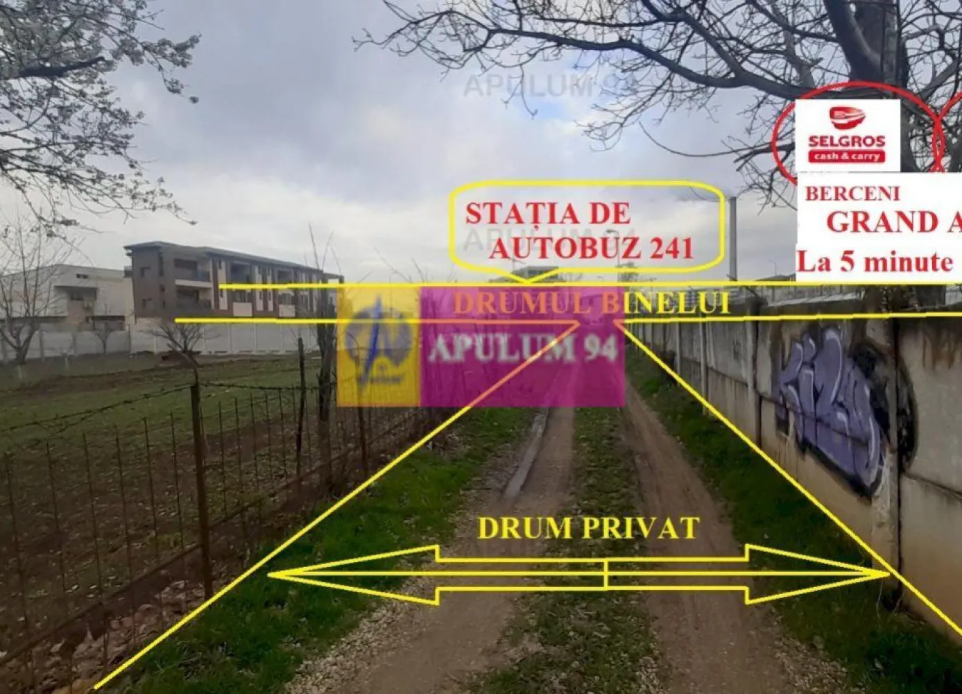 Teren 1055 MP București Sector 4 cu Certificat de Urbanism - Teren cu Certificat de Urbanism valabil. Teren în apropiere de polii de atracție ai zonei comerciale Berceni (Jumbo, Metro, Auchan, Parcul Tudor Arghezii, Lidl și Kaufland) ale căror locații se văd cu ochii liberi de la teren și distanțele până la ele se străbat în câteva minute pe jos. Alte beneficii ale zonei sunt generate de apropierea de serviciile medicale (avem 4 spitale mari la nici 10 minute - Budimex, Bagdasar-Arseni, Sfantul Luca, Sfantul Ioan dar si clinici private în proximitate) si de instituțiile de învățământ din zona Berceni (Școlile- Avram Iancu, Emil Racoviță, Eremia Grigorescu, Ionel Teodoreanu, 108, 119, 129, 165, 189, Grădinițe - Floare Albastră, Mica Sirenă, Micii Magicieni, Liceul Octav Onicescu, Facultatea Spiru Haret și altele). Zona cunoaște o dezvoltare sănătoasă și oamenii din zonă sunt de bună factură, mult tineret, profesioniști din diverse domenii, expați, foarte multe familii tinere, practic suntem în inima vibrantă a celui mai tânăr cartier din București la câteva zeci de metri de Parcul Tudor Arghezii, cel mai nou parc din București. 
 Suprafața de 1055 mp, cu front stradal de 36ml face din terenul nostru o opțiune validă pentru cei care doresc să iși construiască o casă după bunul plac și să aibă și teren suficient pentru piscină, gradină, garaj, loc de joacă, foișor și alte anexe intr-o zonă bună. Deasemenea terenul se pretează și pentru două, trei familii deoarece deschiderea de 36 ml se poate împărți în 2 sau chiar 3 și tot se poate lua autorizație de construcție fără probleme. Deci vă puteți alege vecinul sau vecinii și aveți șansa de a locui lângă cine vă place. 
 Terenul este situat ca adresă pe Strada Drumul Binelui, fiind puțin retras de la stradă, în plan secund (120ml de la strada Drumul Binelui) mai precis în careul format de Centrul Comercial Metro, Auchan Jumbo cu Parcul Tudor Arghezi, Lidl, Drumul Binelui si Drumul Dealul Crișului. Terenul este pe aliniament cu Auchan cum privim centrul comercial din Strada Drumul Binelui. Accesul la teren se face din apropierea stației de autobuz 241 de pe Drumul Binelui pe o alee de acces. În imediata vecinătate avem multe construcții, ne aflăm într-o zonă rezidențială în continuă dezvoltare. Chiar lângă teren avem un imobil P+1+M recordat la utilități, la nici 200ml avem blocuri P+4 și P+5cu 6 retras, cartiere de vile, case tip duplex si case inșiruite, toate noi, unele cu design superb iar altele clasice însă toate noi.
 Terenul este și un bun plasament financiar deoarece zona are perspective certe de creștere. 
 Pentru mai multe detalii și programarea de vizionări nu ezitați să mă contactați, Daniel, Apulum94. Facilităm și achiziționarea prin credit ipotecar prin intermediul partenerilor, agenția imobiliară percepe un comision de 3% din prețul de tranzacționare și la vizionare se semnează contract de prestări servicii.