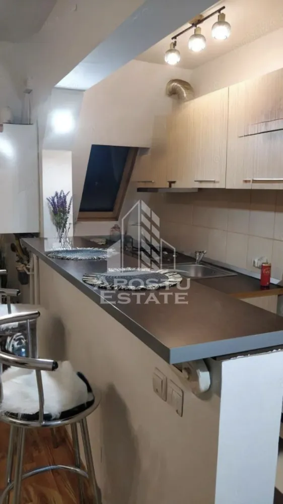 Apartament cu 2 camere de închiriat, Zona Complexul studențesc,Timisoa - Agentia imobiliara APOSTU ESTATE va propune spre inchiriere un apartament cu 2 camere, spatios si luminos, situat in zona Complex, o zona linistita si bine pozitionata din Timisoara, potrivit pentru cupluri,familii, sau studenti care isi doresc o locuinta unde sa se simta confortabil si cu acces facil catre scoli, statii de autobuz, supermarketuri , magazine de zona, parcuri.
Apartamentul se afla la etajul 5 din 5, la mansarda .
Suprafata utila: 45mp
Compartimentare eficienta:
-Hol de acces generos
-Bucatarie complet mobilata si utilata, cu loc de luat masa
-Living luminos si spatios
-Dormitor mobilat si utilat
-Baie prevazuta cu cada

Confort si facilitati:
-Incalzirea apartamentului: centrala proprie 
-Apartamentul este complet mobilat si utilat
-Se accepta animale de companie de catre proprietar

Localizare:
-Timis,Timisoara, zona Complexul studențesc – acces facil spre magazine, supermarketul Lidl, scoli, parcuri si mijloace de transport in comun.

Ideal pentru:
-Familii
-Cupluri
-Studenti

Pret chirie lunara: 380 euro ( usor negociabil)
Programeaza o vizionare pentru a-ti putea imagina viitorul aici!
ID intern: CP3189471