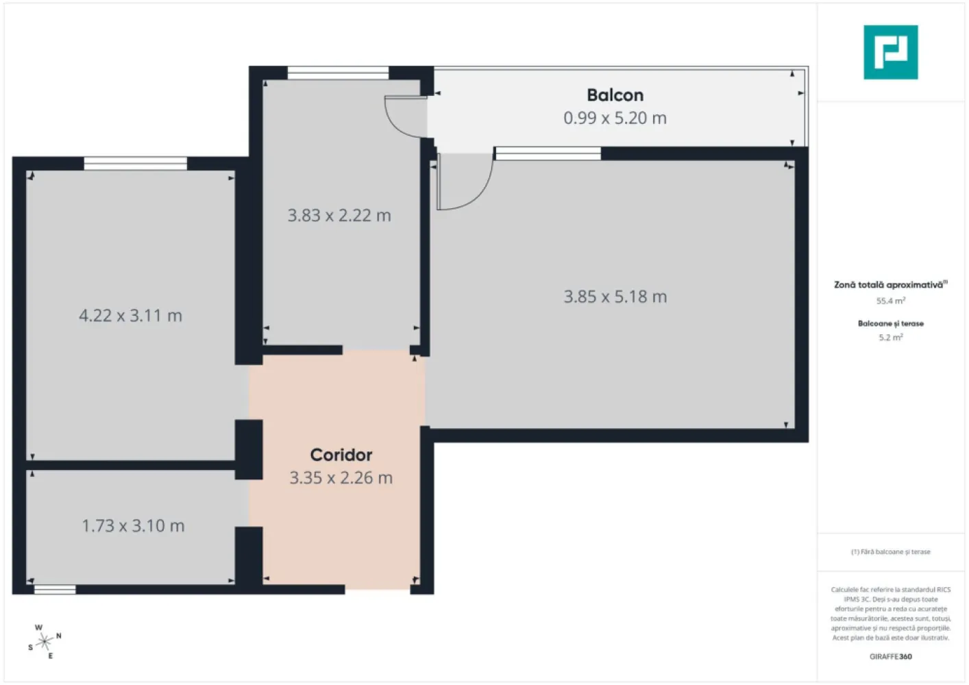 Apartament 2 camere 55,5 mp la gri – Giroc
